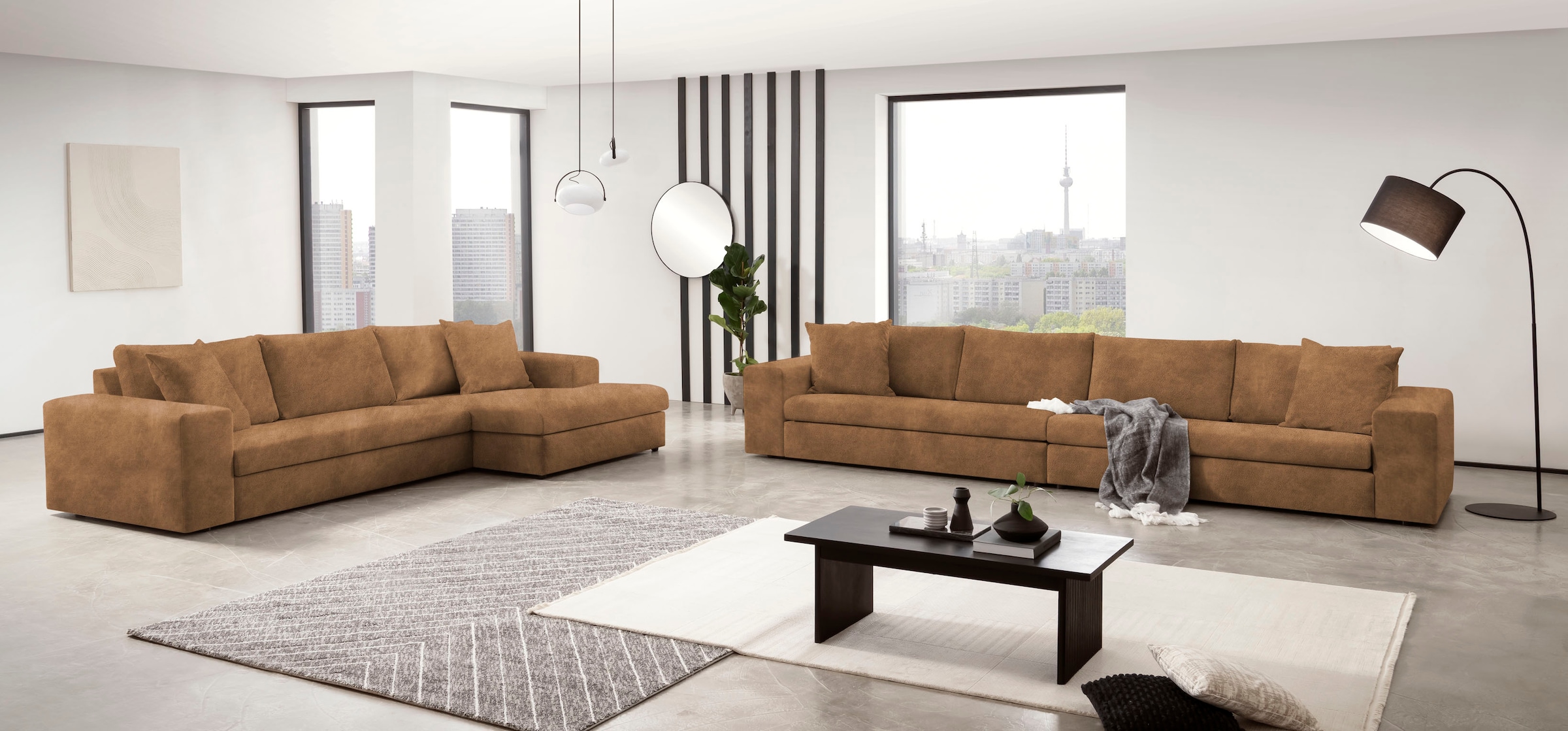 andas Ecksofa »SLEETLAND XXL in Samtvelours oder Vintage-Leder-Optik, L-Form,«, besonders groß und bequem