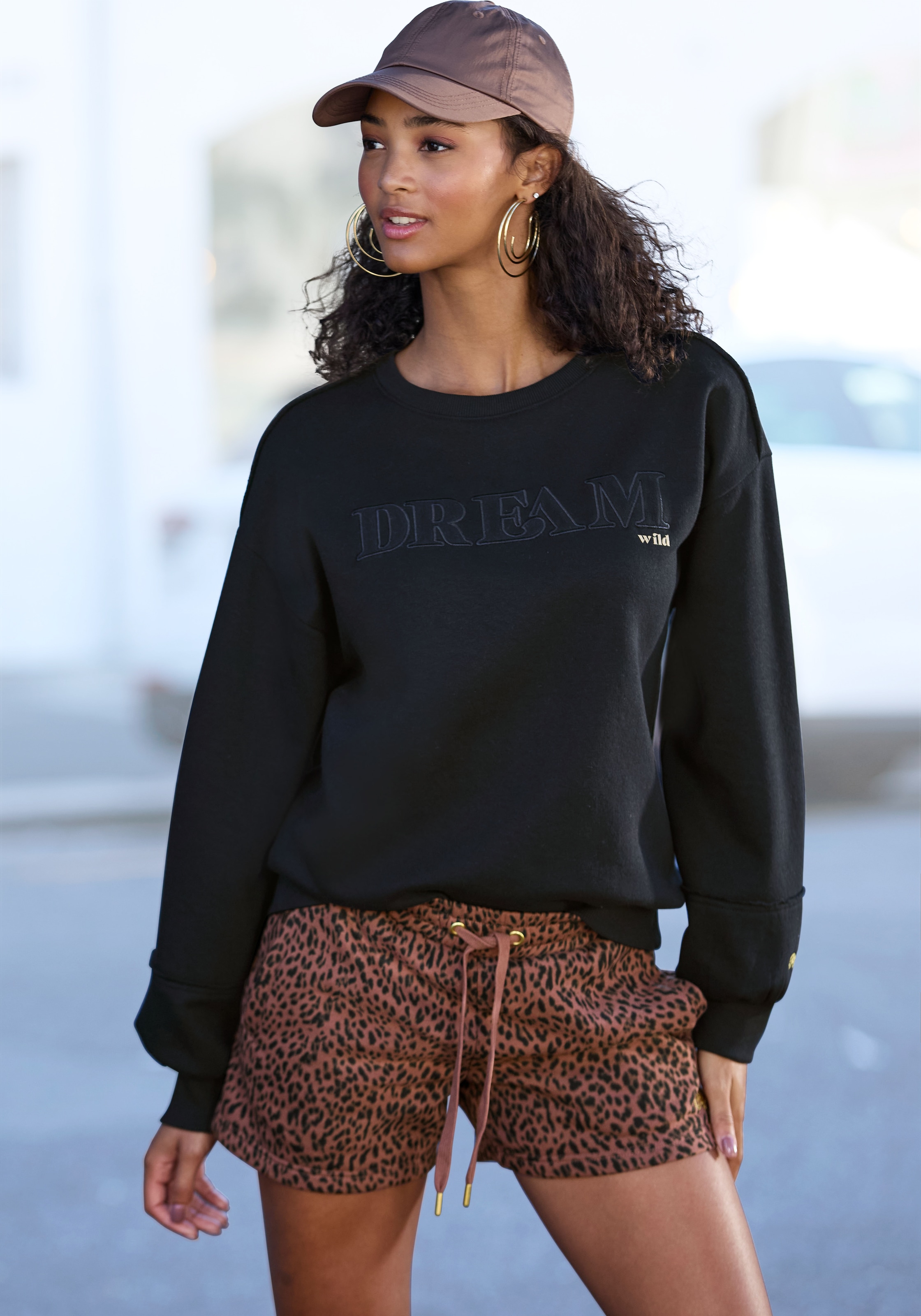 Sweater BUFFALO, Damen, Gr. 36/38, schwarz, Sweatware, Obermaterial: 60% Baumwolle, 40% Polyester, unifarben, bequem hüftlang, Rundhals, Rippbündchen, Sweatshirts Sweater, mit aufwendiger Stickerei