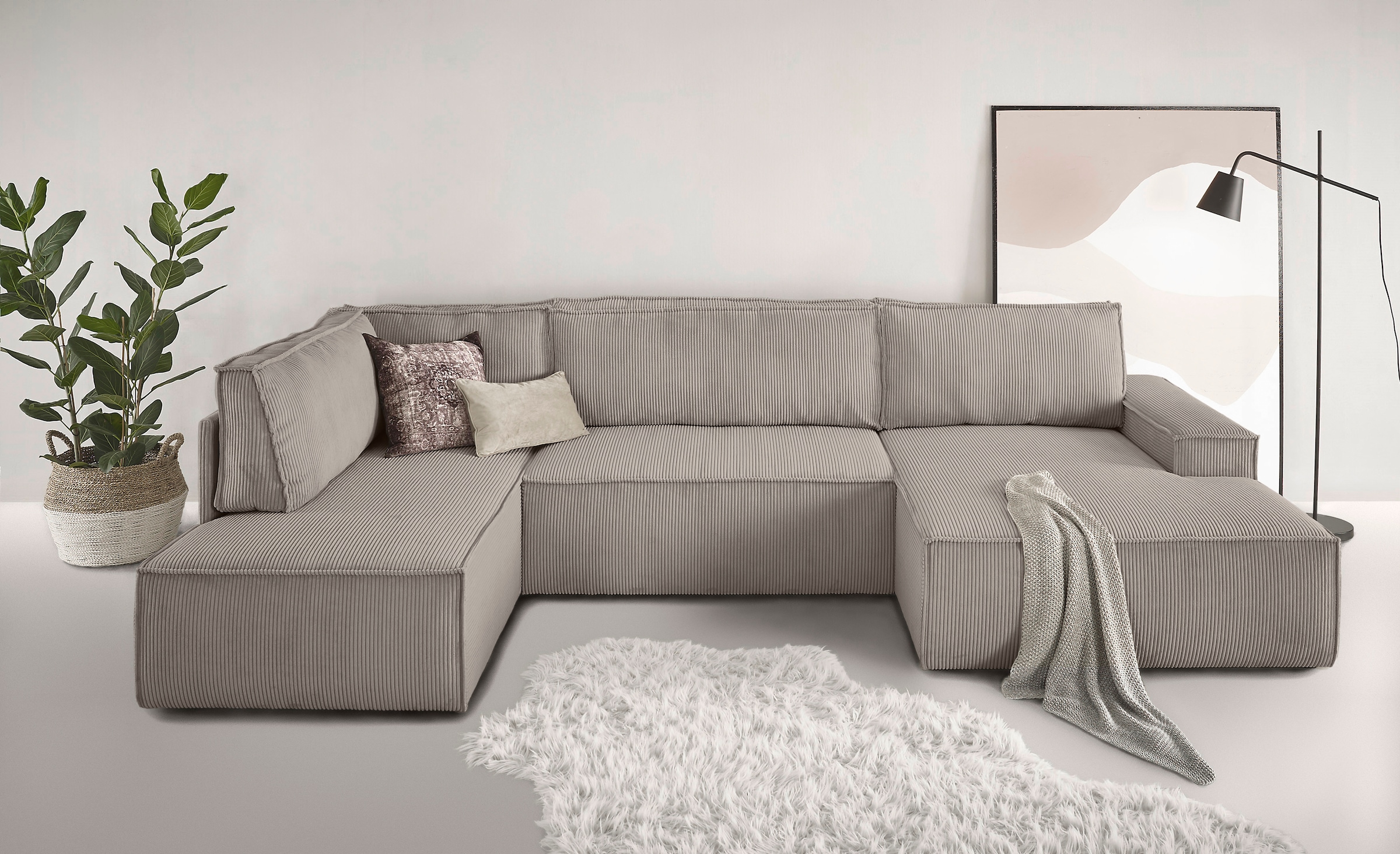 Home affaire Wohnlandschaft "SHERWOOD 329 cm, U-Form, Schlafsofa," günstig online kaufen