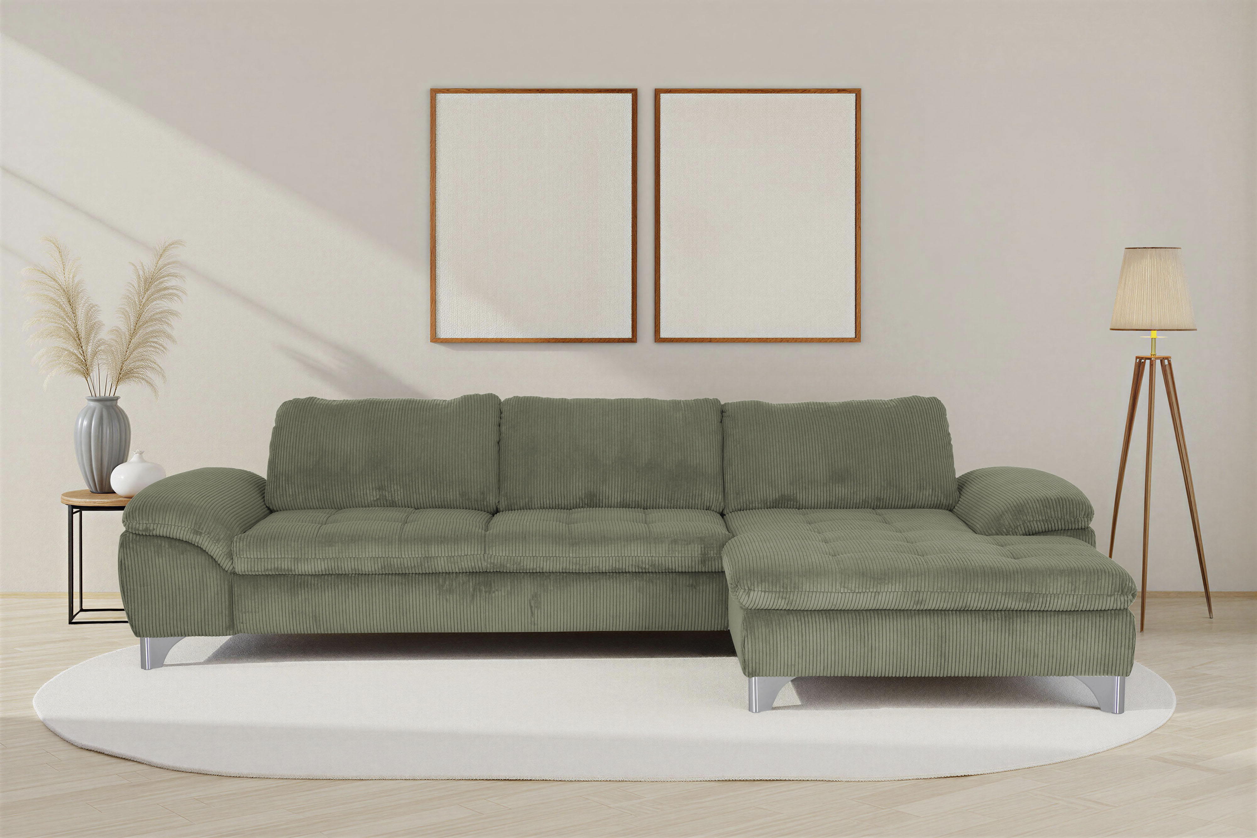 Die PlanBar Ecksofa "Recamiere MP-IN14007 L-Form, Breite 318 cm" wahlweise mit Schlaffunktion und verstellbaren Kopfstützen