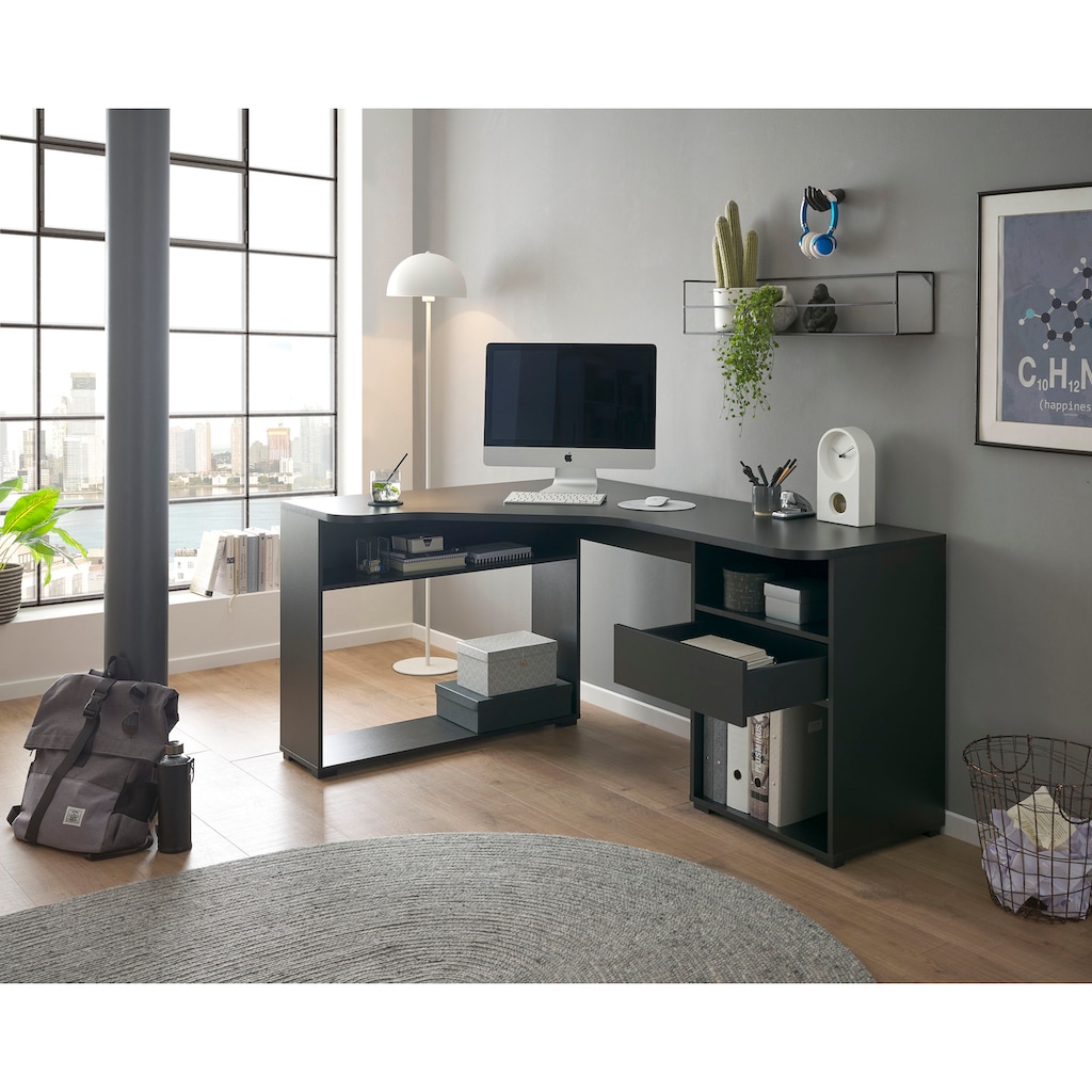 BEGA OFFICE Eckschreibtisch »BC3155«, schwarz mit Ablagefächer und Schublade