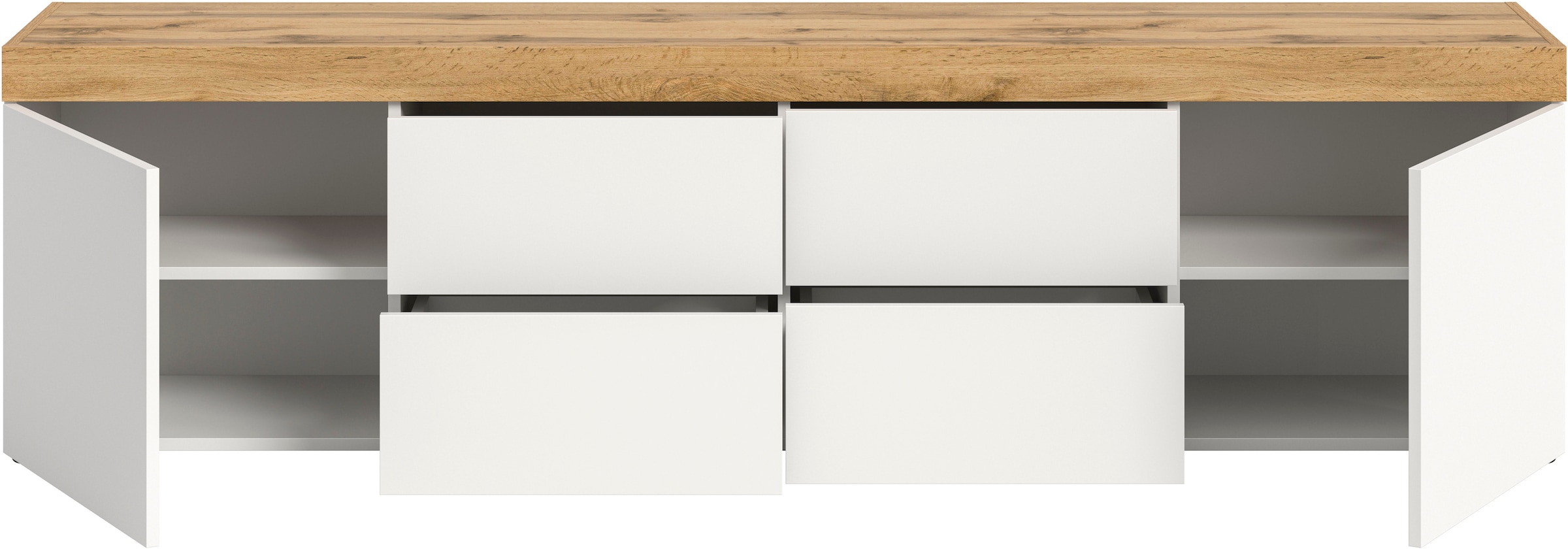 OTTO home Lowboard »MAMBO, TOPSELLER!, Breite 200cm, 2 Türen, 4 Schubkästen, push-2-open« 2 farbige Ausführung, in verschiedenen Farben erhältlich, 1 Stk. tlg. Lowboard, TV Unterschrank, Tv-Schrank, Wohnzimmer