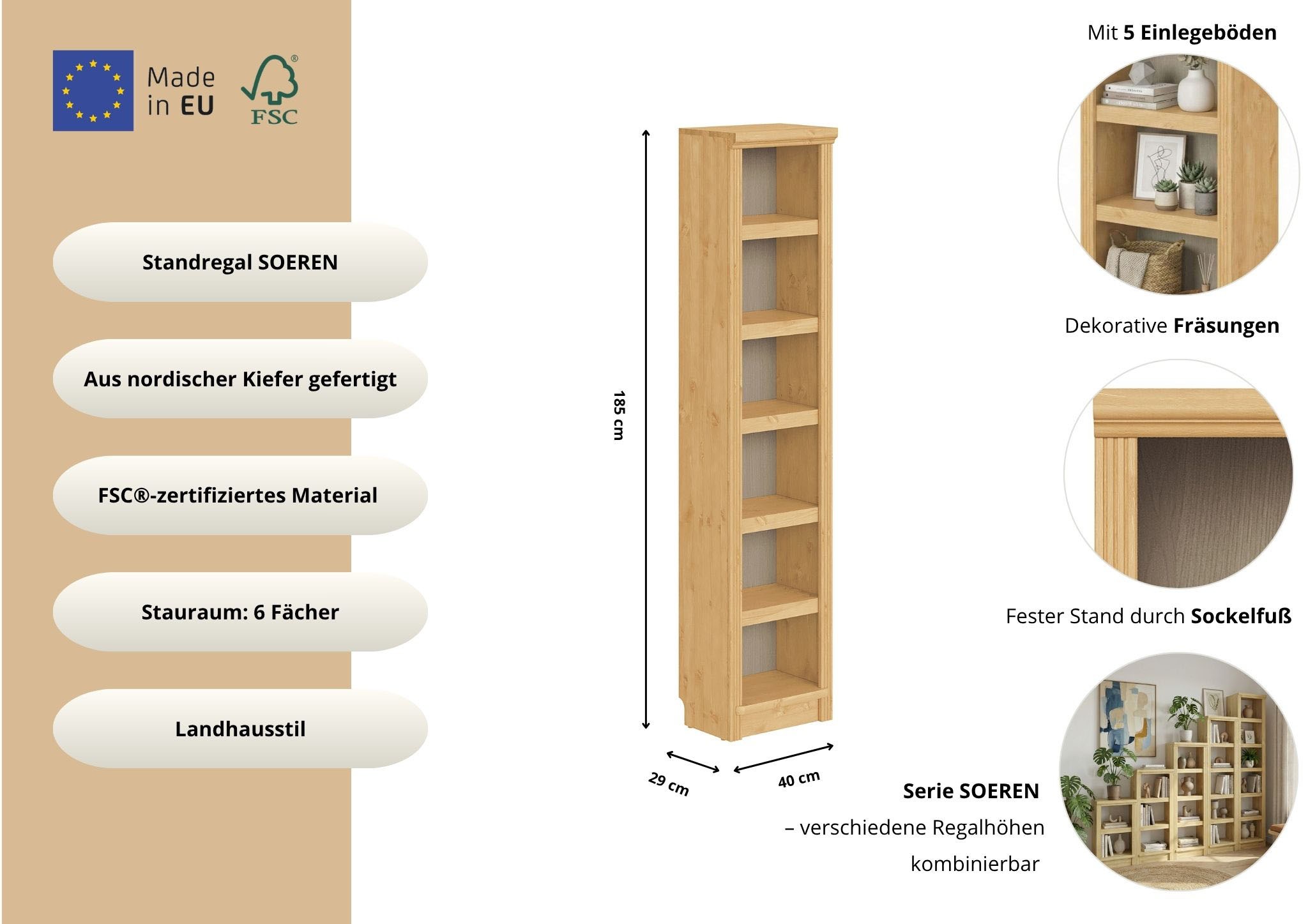 OTTO home Standregal »Riga« aus massiver Kiefer, FSC®-zertifiziert