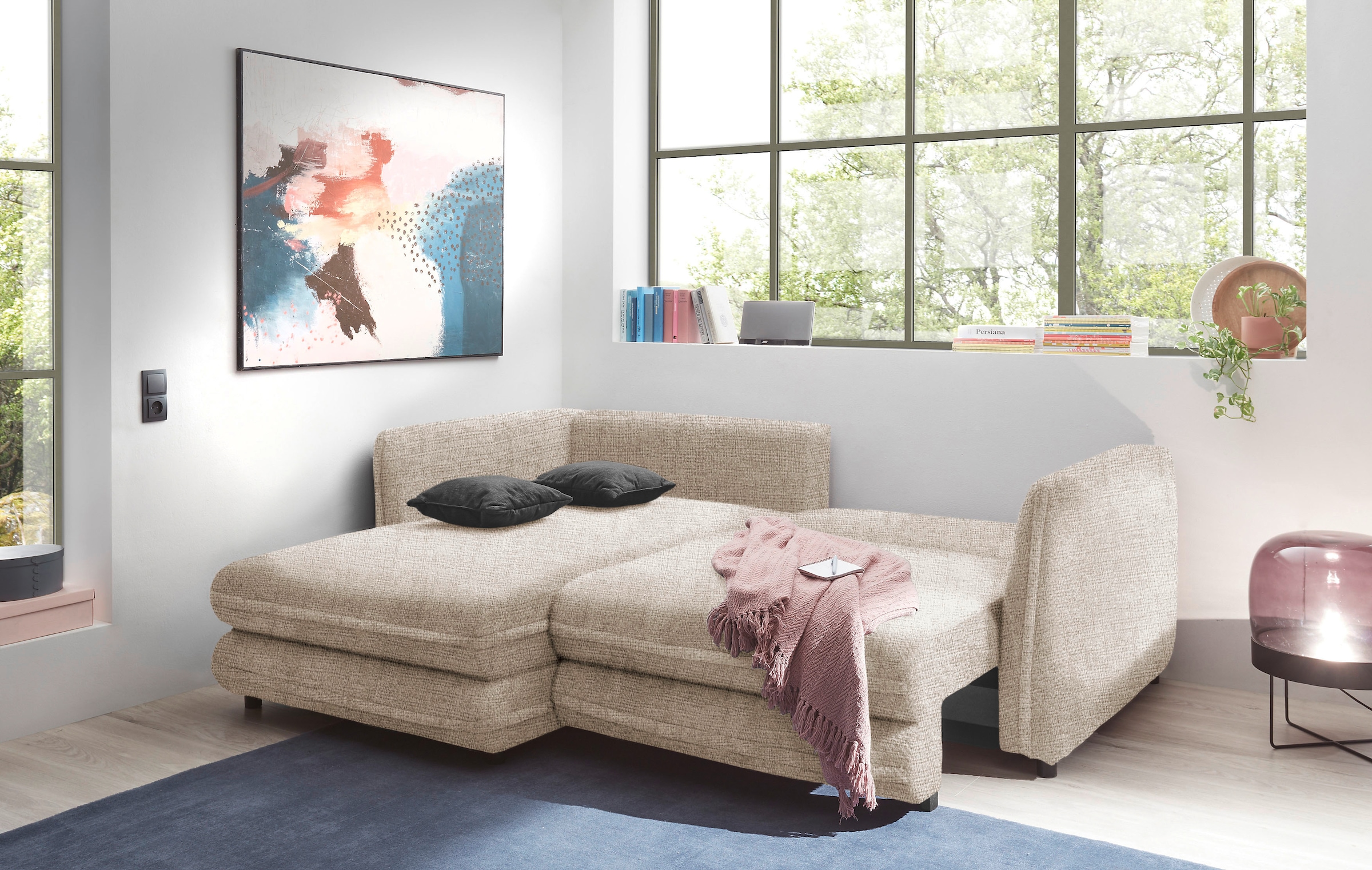 ED EXCITING DESIGN Ecksofa »Stanley L-Form«, mit Bettfunktion, Bettkasten & 2 Zierkissen