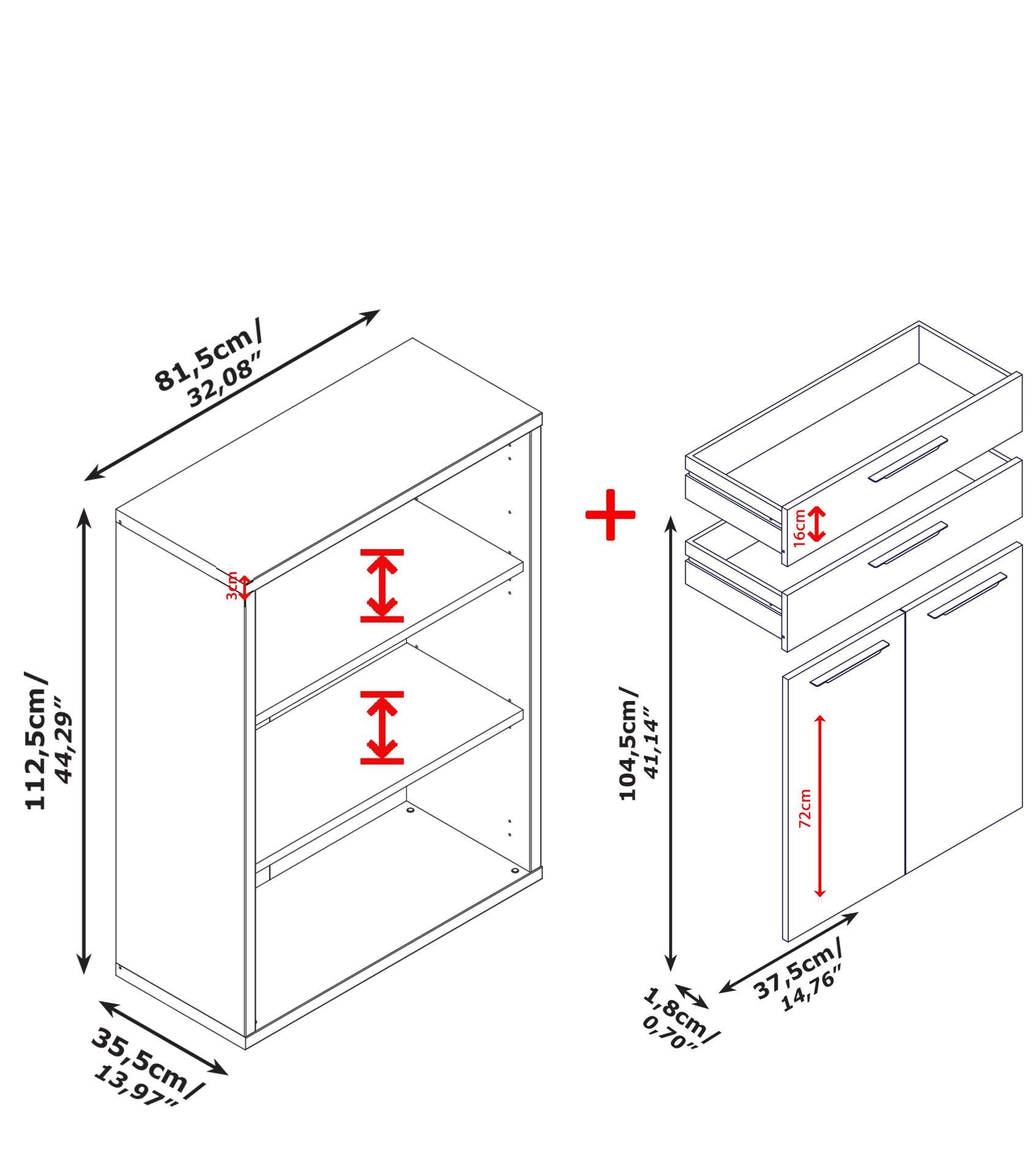 Composad Aktenschrank »DAVINCI«, mit 2 Türen, 2 Schubladen und 3 Fächern, B/T/H: ca. 81,5x35,5x112,5 cm
