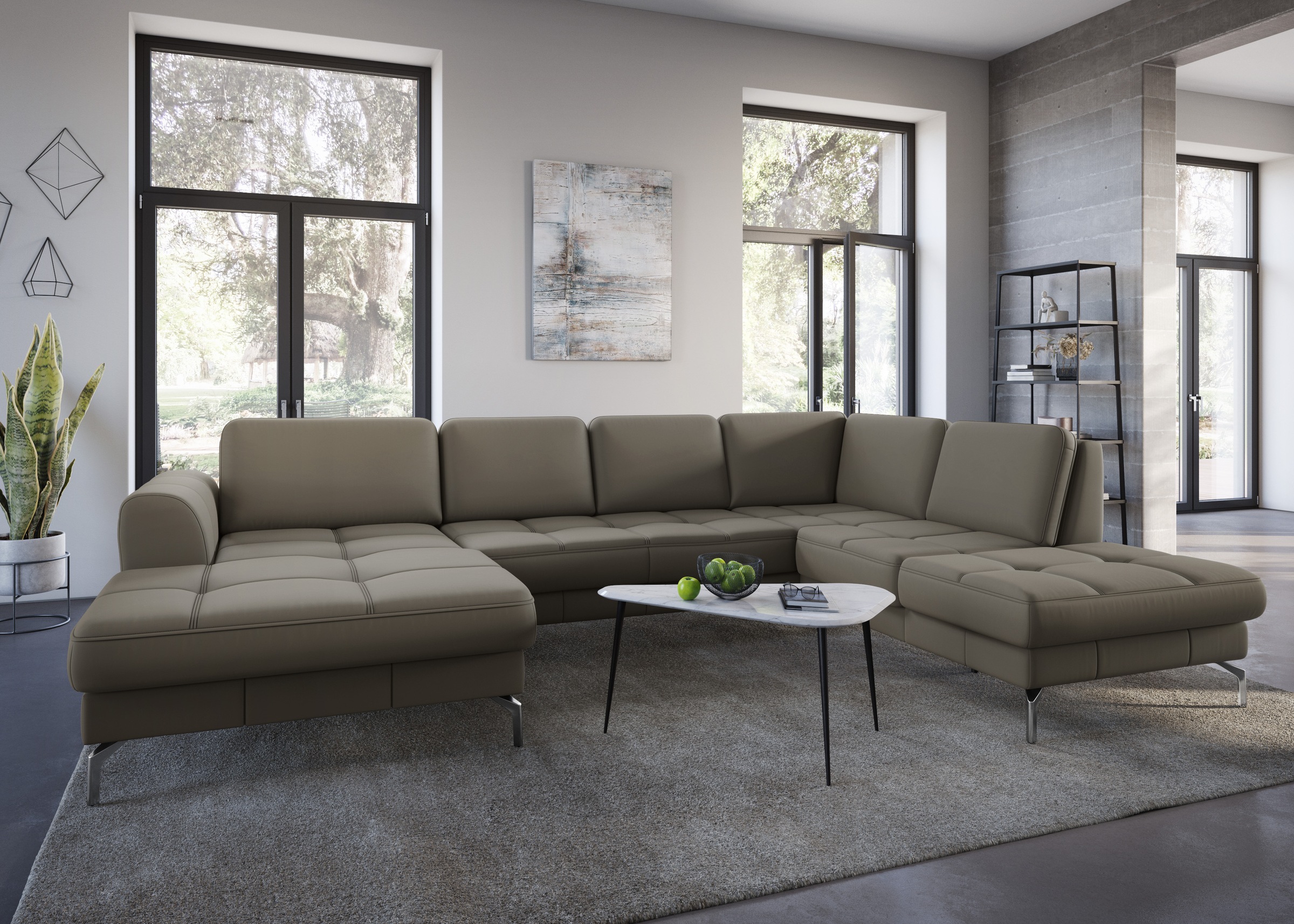 sit&more Wohnlandschaft »Bendigo U-Form«, inklusive Sitztiefenverstellung, Bodenfreiheit 15 cm, in 2 Fußfarben