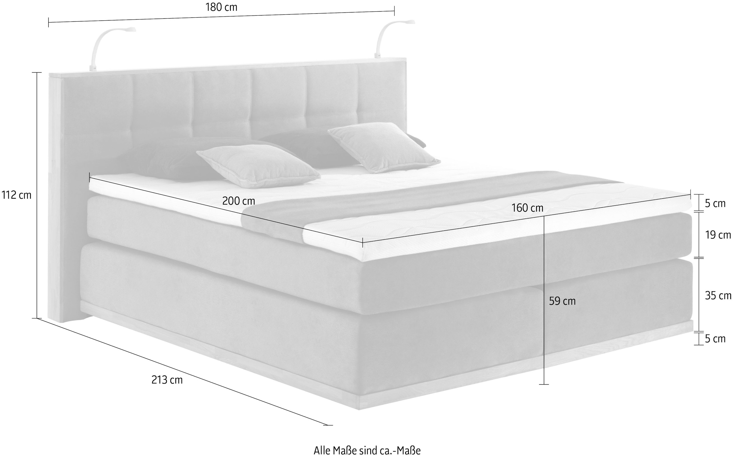 Places of Style Boxspringbett Vinton, mit LED-Beleuchtung, Massivholzrahmen, verschiedene Härtegrade auswählbar