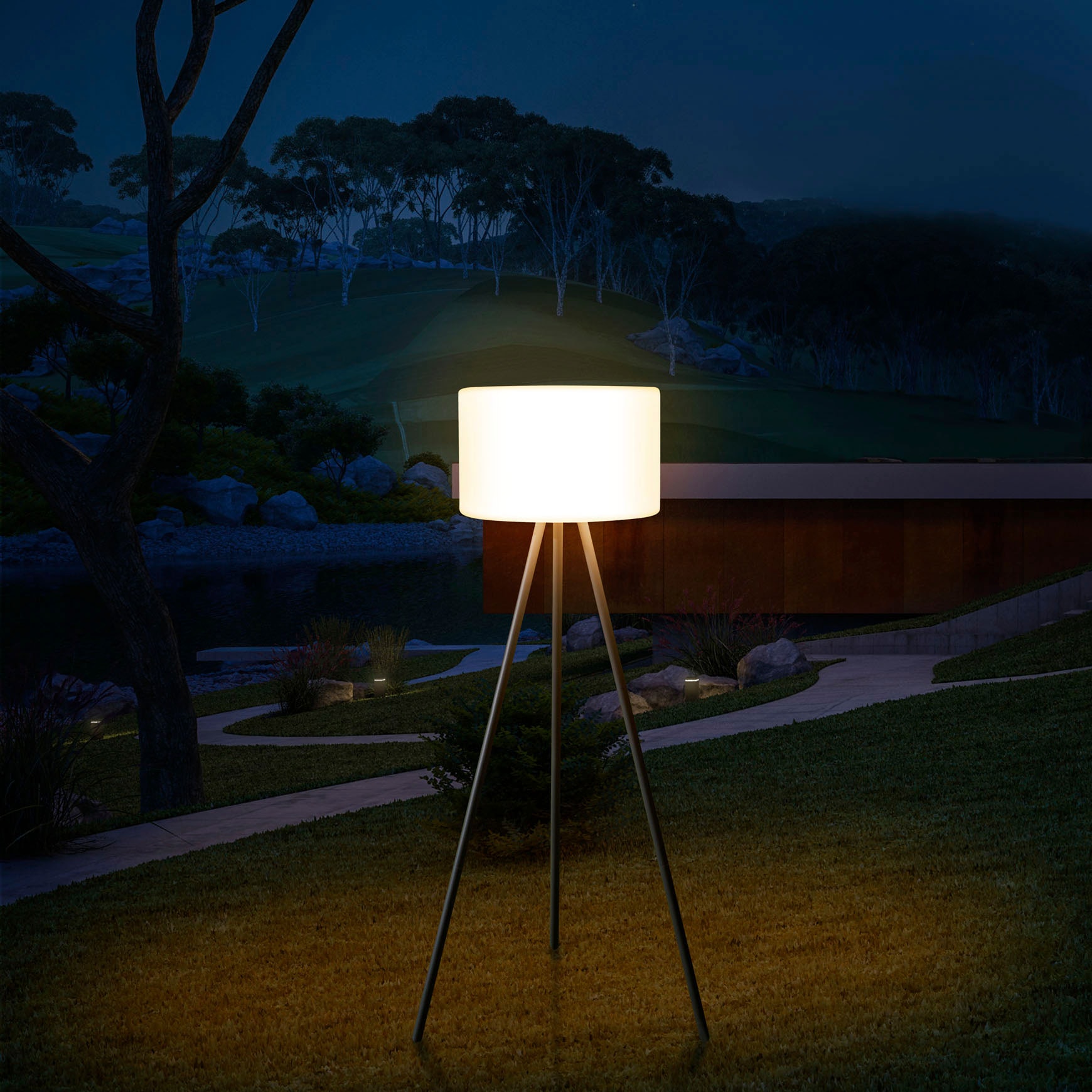 Paco Home Und In- BAUR LED »BRUCE«, Akku | Aufladbar Stehlampe Outdoor Terrasse Garten Balkon Dreibein