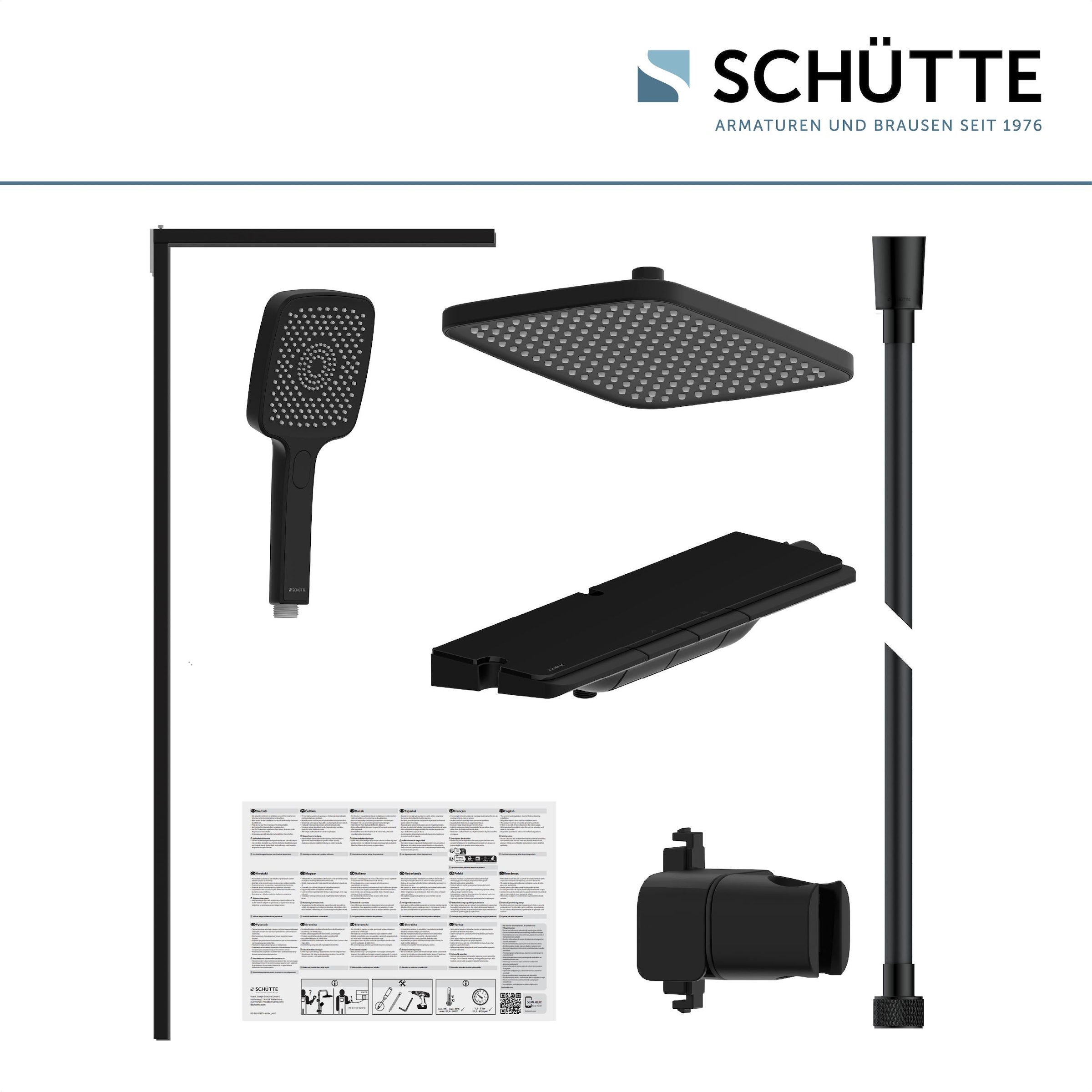 Schütte Duschsystem »HAWAII Überkopfbrause-Set«, (Komplett-Set, Inkl. Montagematerial und Dichtungen), mit Thermostatarmatur, Glasablage, Brausehalter