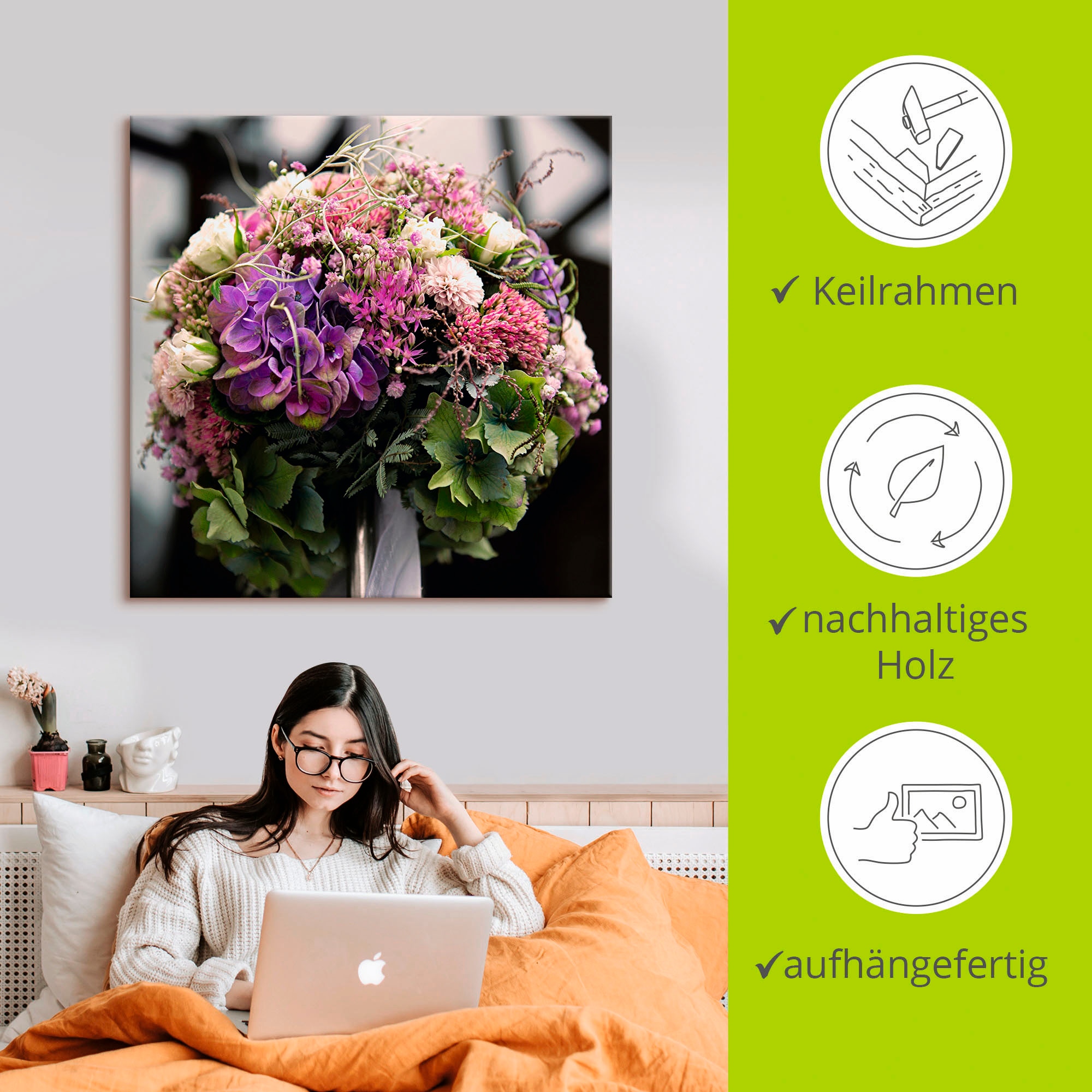 Artland Leinwandbild »Blumenkugel«, Blumen, (1 St.), auf Keilrahmen gespannt