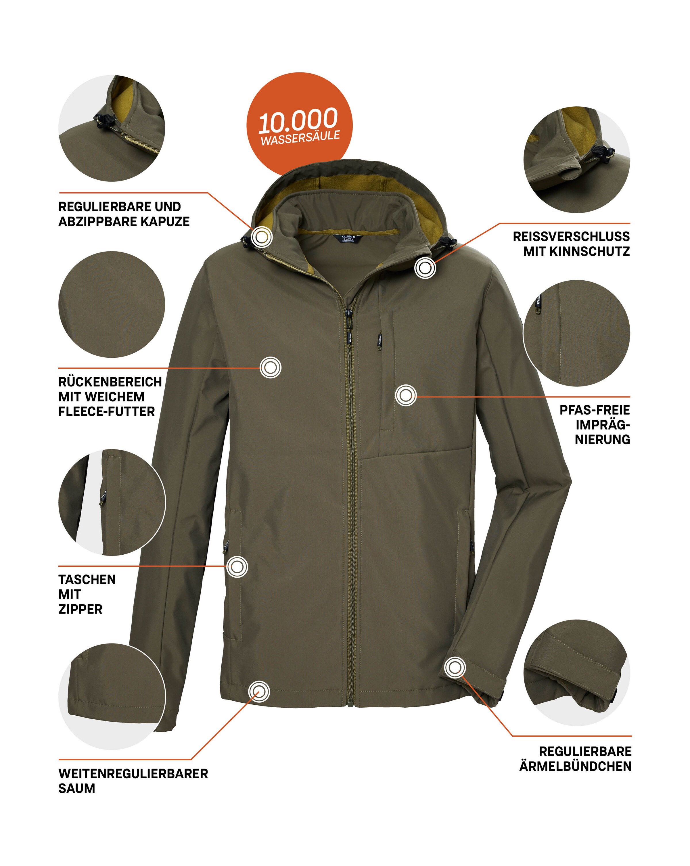 Killtec Softshelljacke »KOS 103 MN SFTSHLL JCKT«, Wasserabweisende, winddichte Softshelljacke, PFAS-frei imprägniert