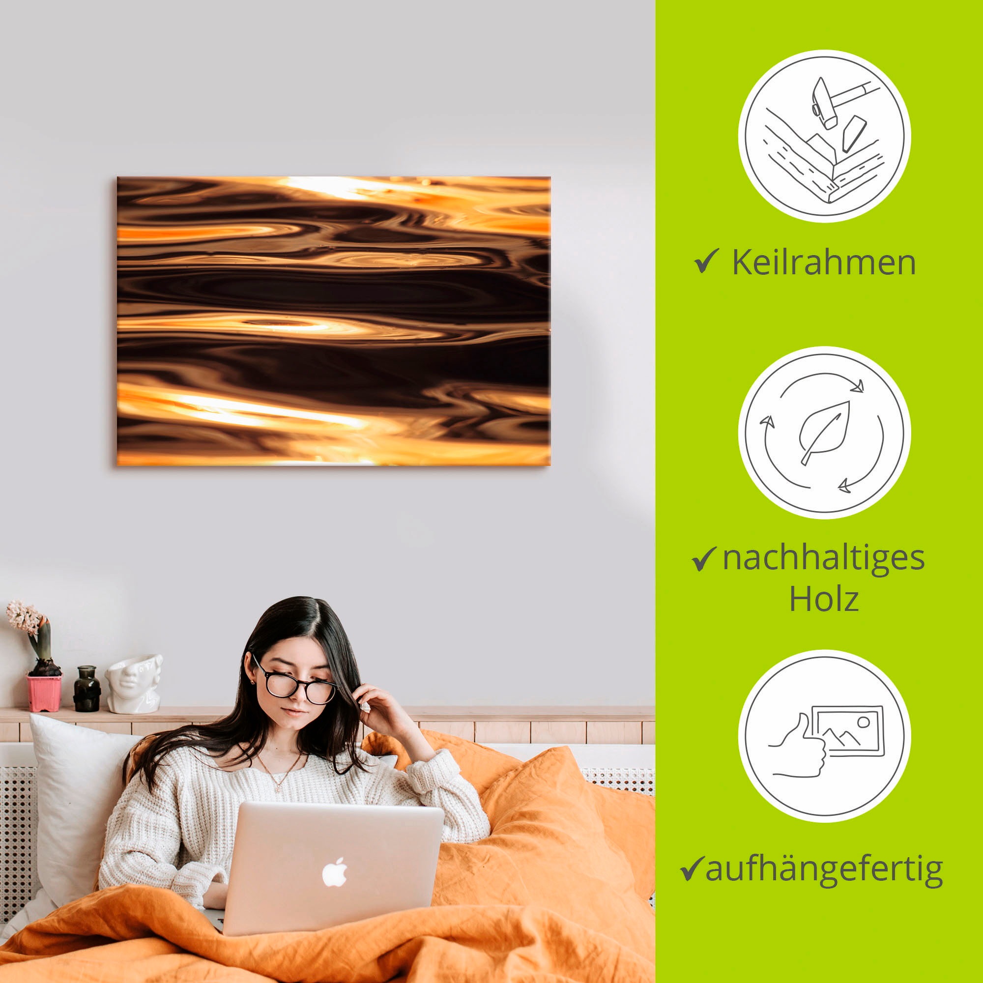 Artland Wandbild »Goldenes Wasser des Meeres«, Gewässer, (1 St.), als Alubild, Outdoorbild, Leinwandbild, Poster in verschied. Größen