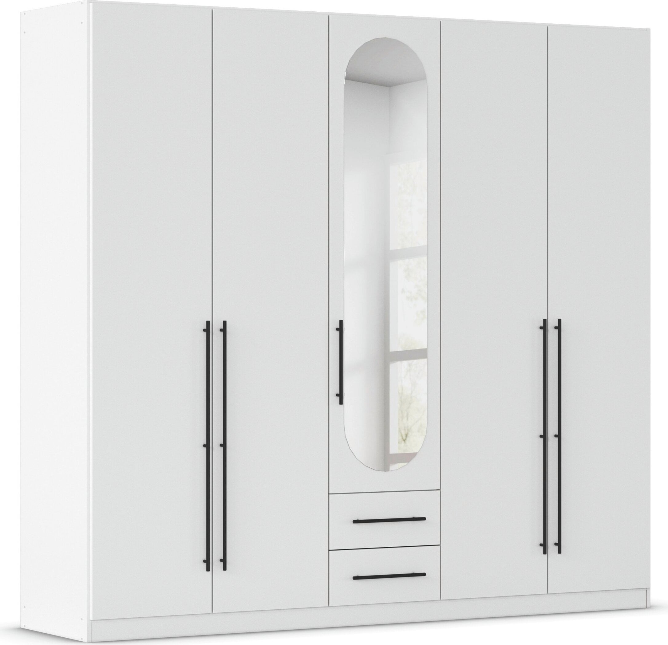 OTTO home Kleiderschrank "Schlafzimmer Schrank Garderobe RONDO Breiten 136/181/226/271 cm" 3 verschiedene Ausstattungen BASIC/CLASSIC/PREMIUM (inkl. SOFT-CLOSE), elegante ovale Spiegelelemente Metallgriffe in Schwarz MADE IN GERMANY