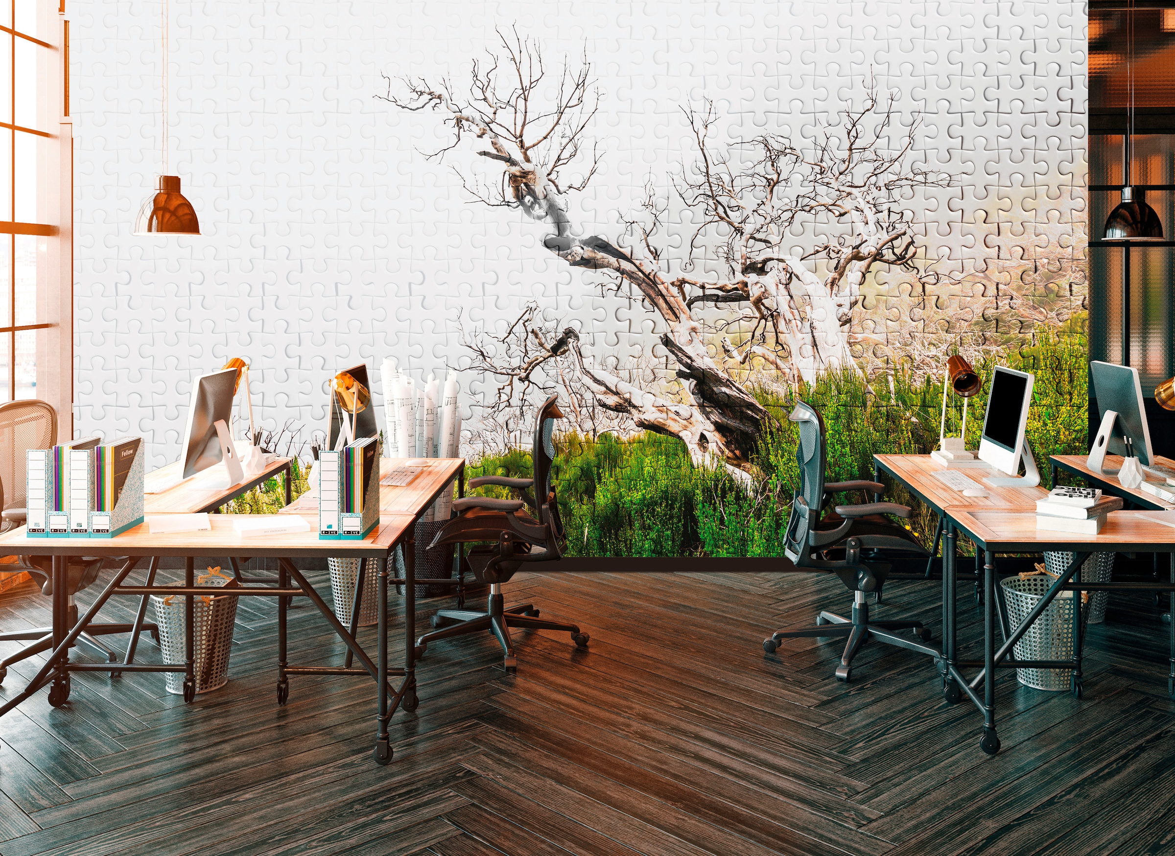 Architects Paper Fototapete »Atelier 47 Death Tree Puzzle 2«, Wald, Vlies, Wand, Schräge, Decke