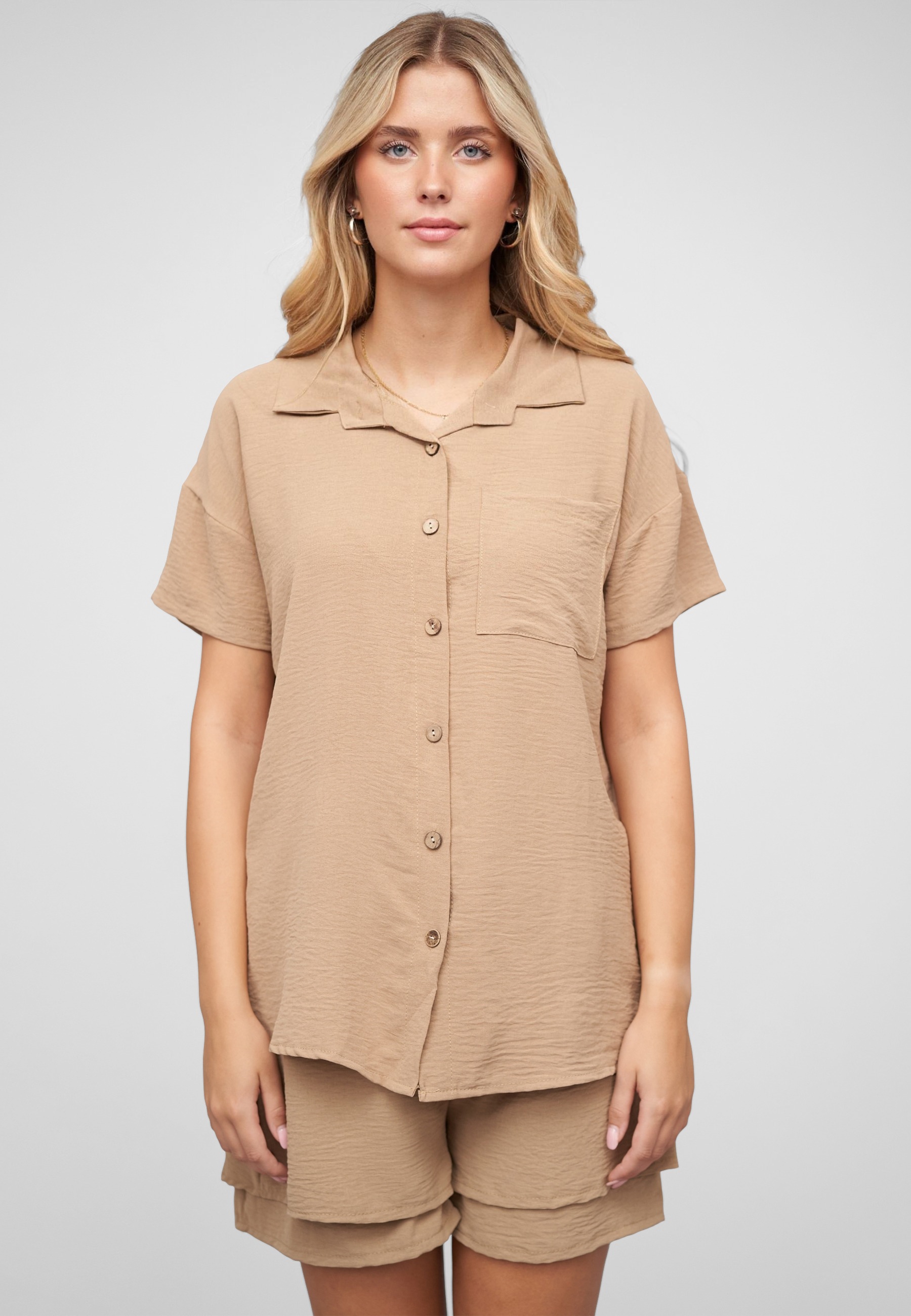 CLOUD 5IVE Kurzarmshirt »CLOUD 5IVE Musselin Kurzarm Hemd mit Knopfleiste und Brusttasche« 1 tlg.