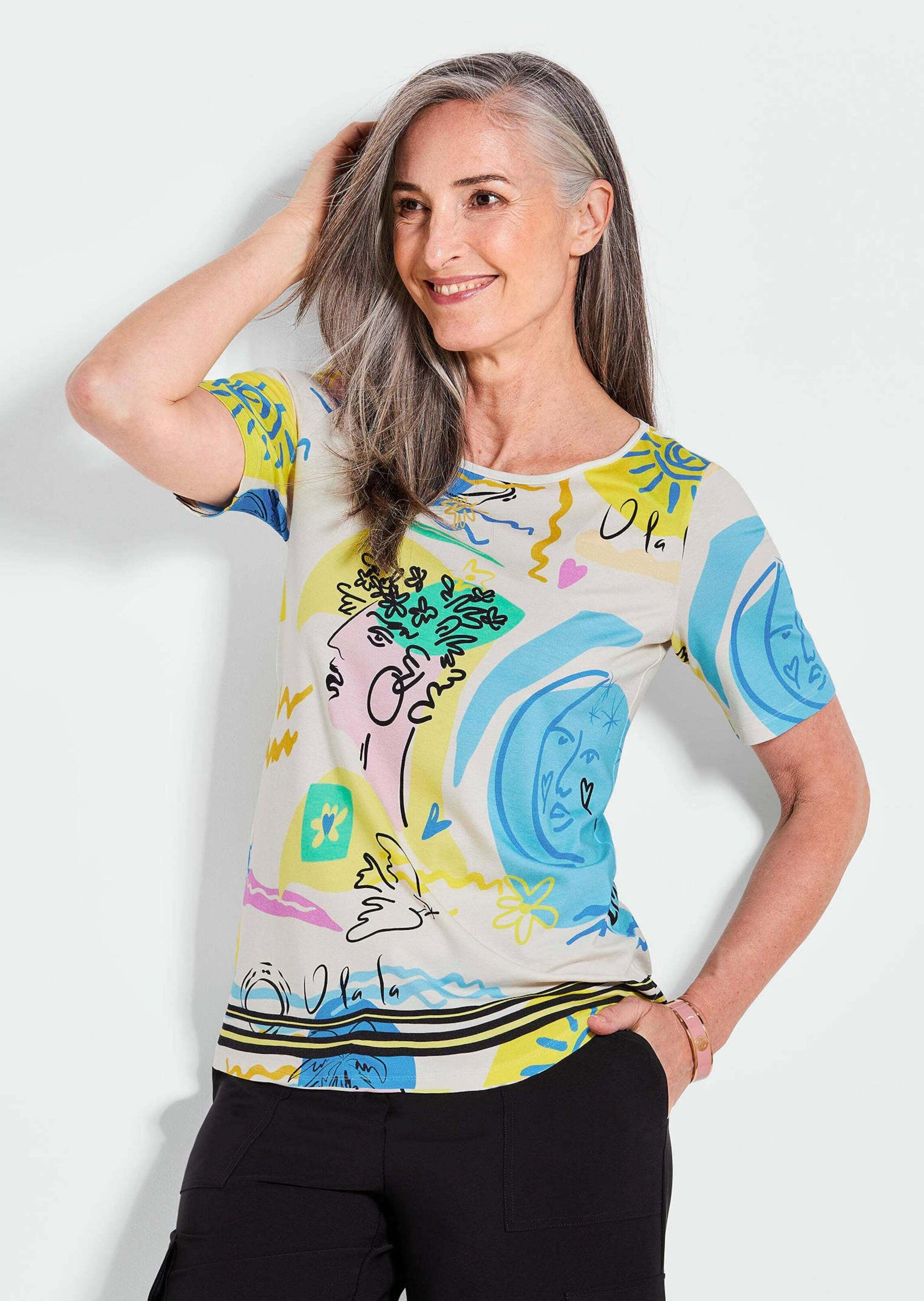 GOLDNER Kurzarmshirt »Kurzgröße Blusenshirt mit Allover-Design«