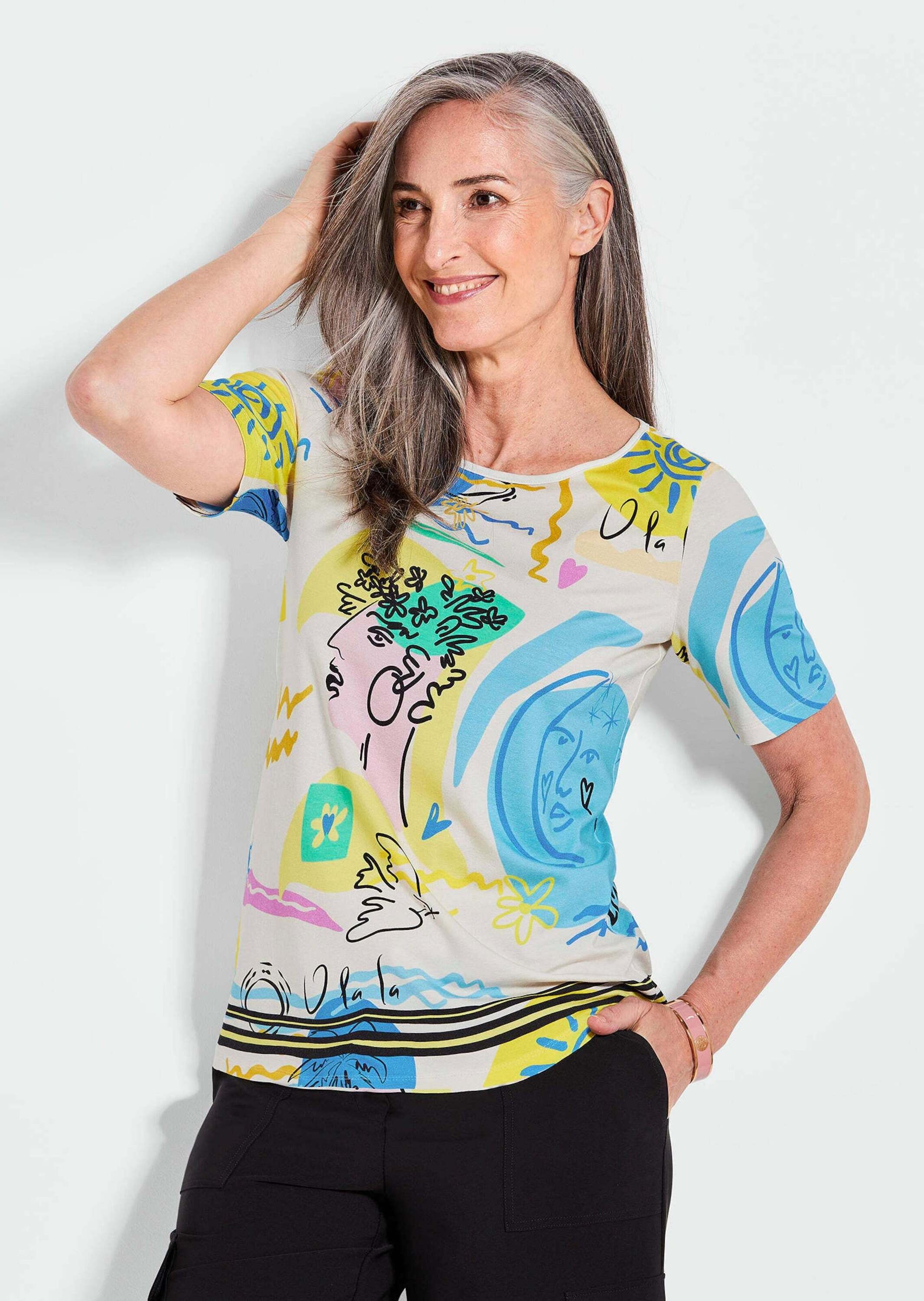 GOLDNER Kurzarmshirt "Kurzgröße Blusenshirt mit Allover-Design" günstig online kaufen