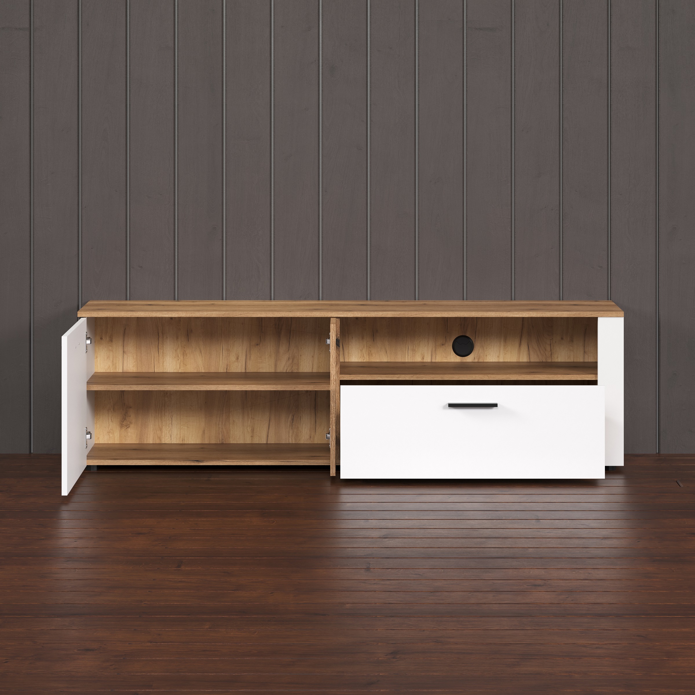 INOSIGN TV-Schrank »Linz«, (1 St.), Lowboard in Weiß/Eiche mit Hirnholzapplikationen - 170/42/50 cm