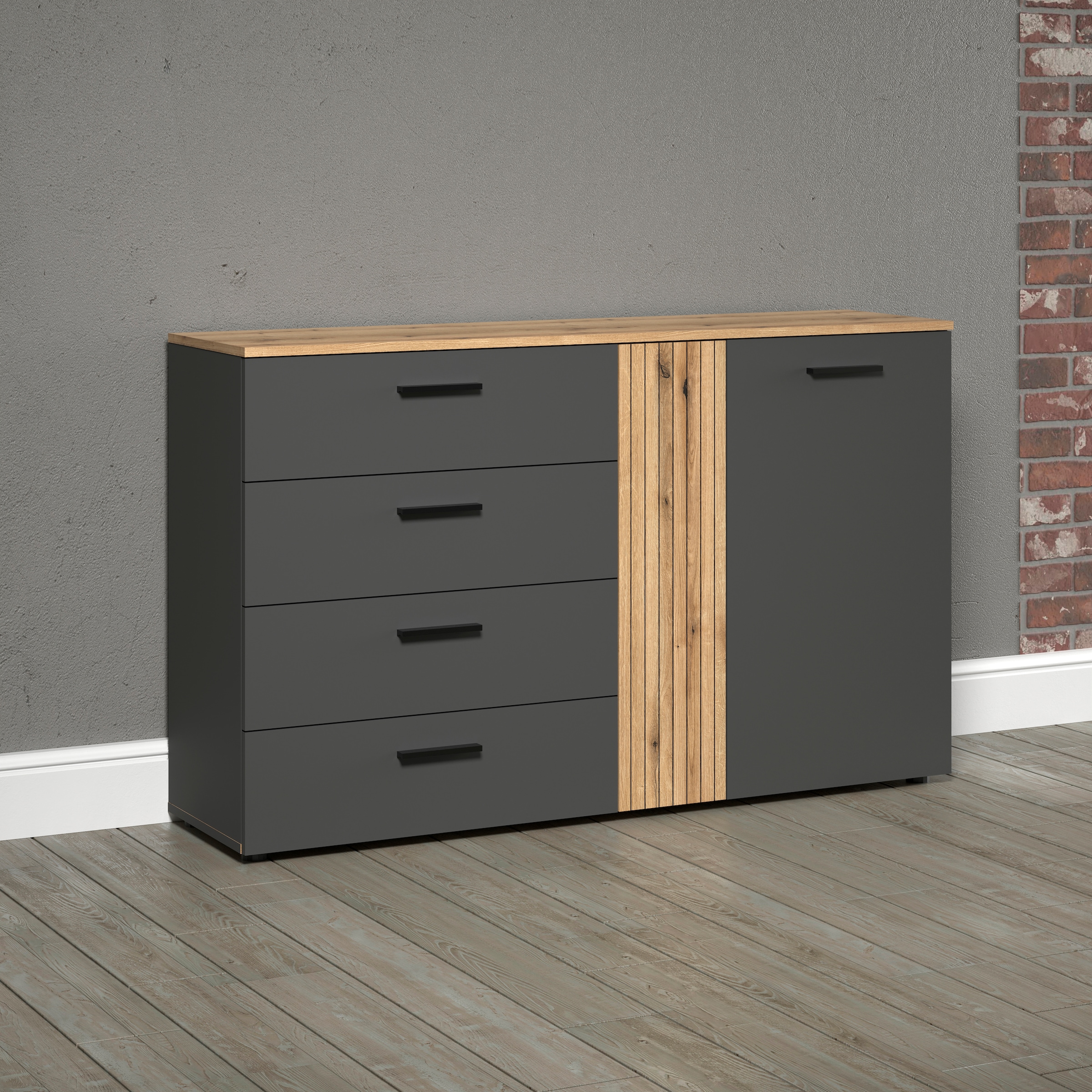 INOSIGN Kommode »Estepona«, (1 St.), Sideboard mit voll ausziehbaren Schubladen - (B/T/H) 139/38/86 cm