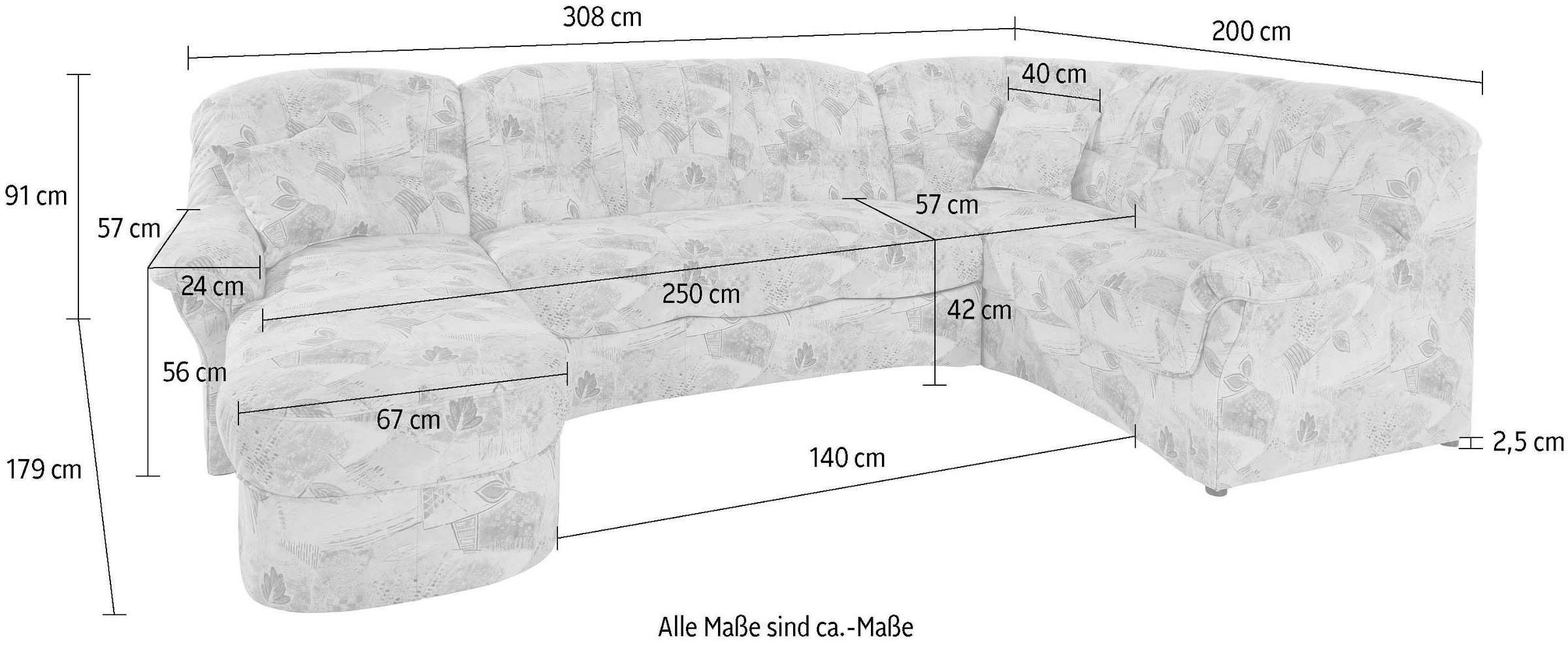 DOMO collection Wohnlandschaft »Bahia Sitzbelastung 140 kg, U-Form«, wahlweise mit Bettfunktion
