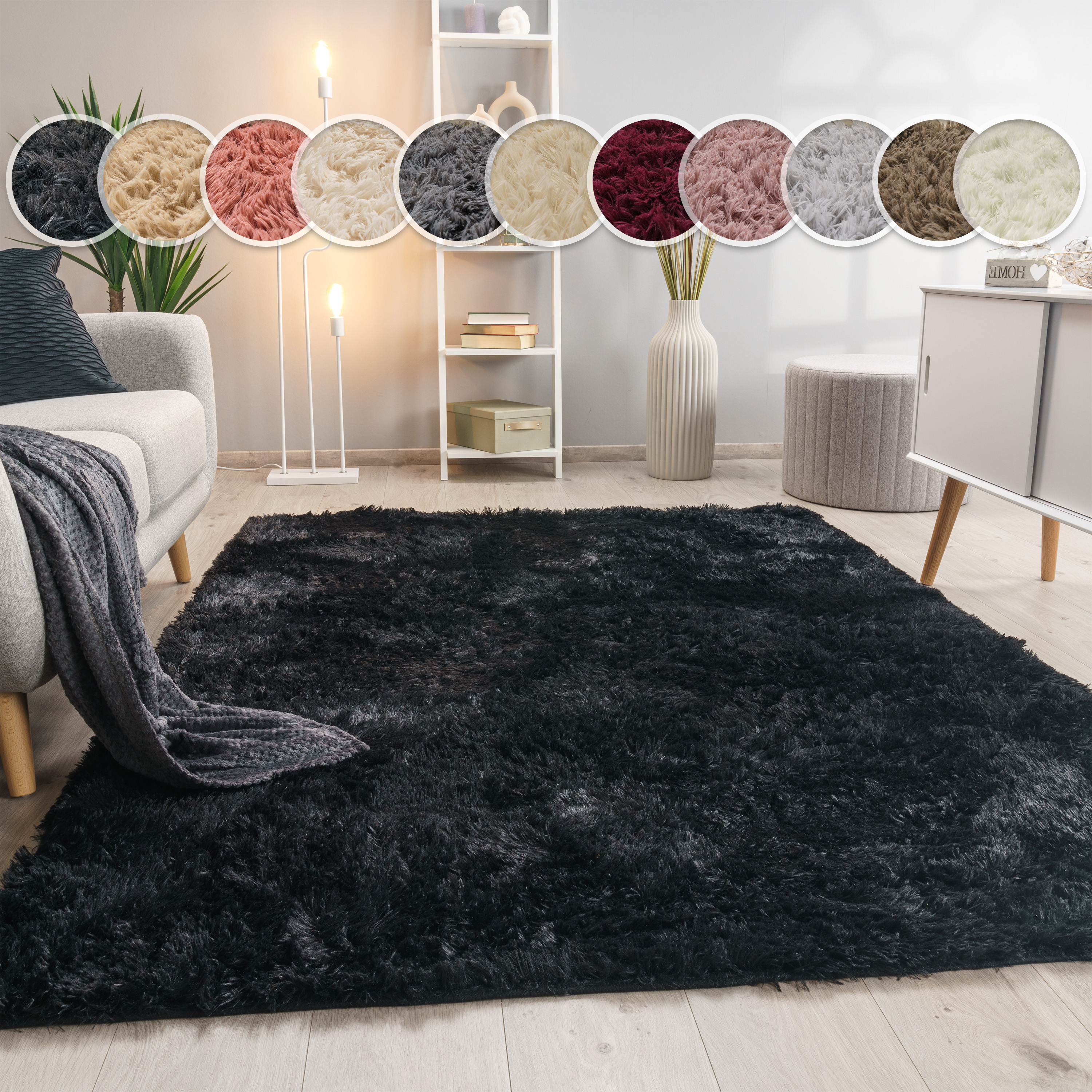 Paco Home Hochflor-Teppich "Silky 591" rechteckig 37 mm Höhe Uni-Farben, besonders weich und kuschelig, Wohnzimmer