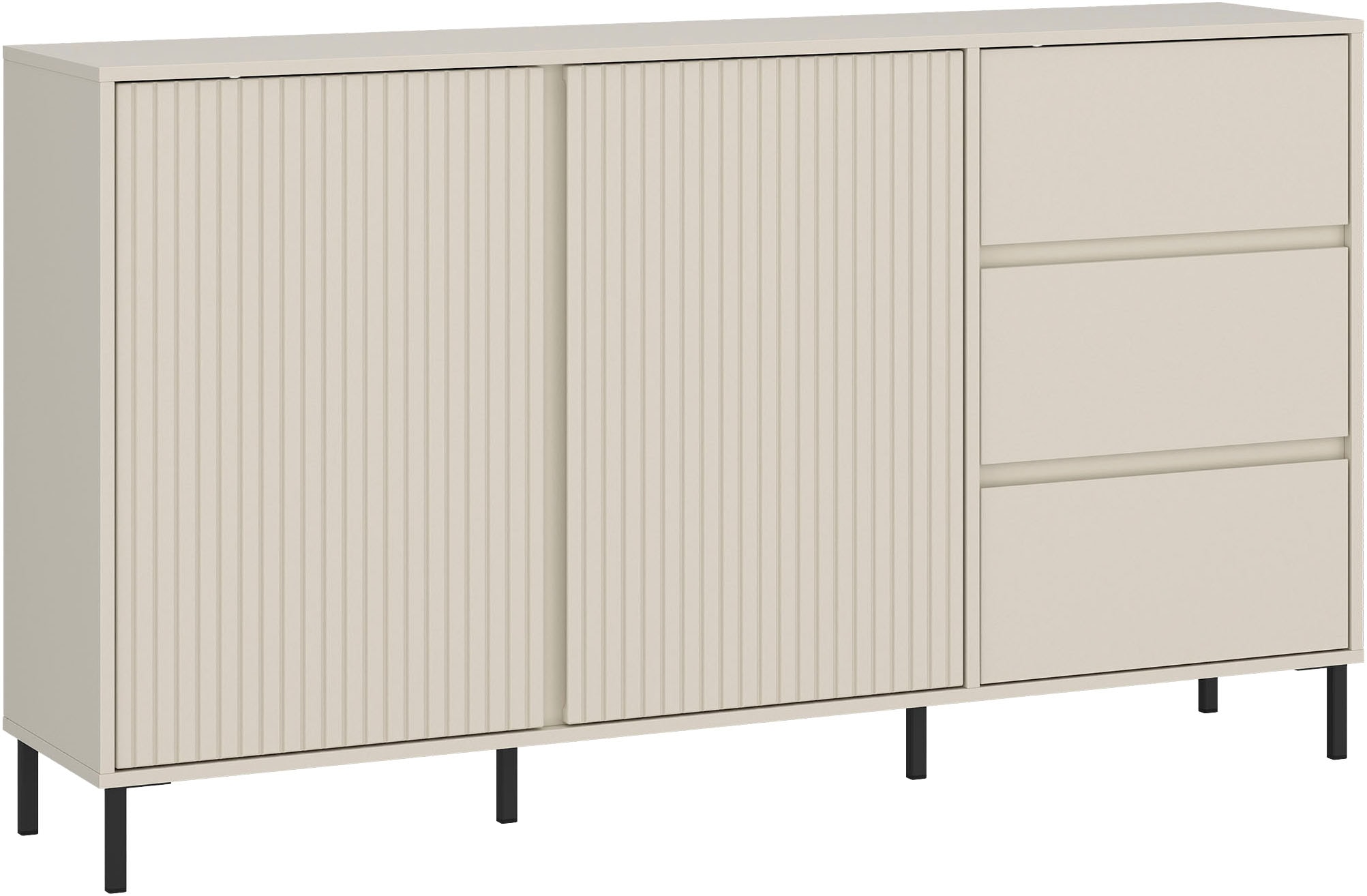 Home affaire Sideboard "viel Stauraum, Soft Close, 2 Türen und 3 Schubkasten" mit Metallfüßen, Breite 158 cm, grifflos, Fronten geriffelt