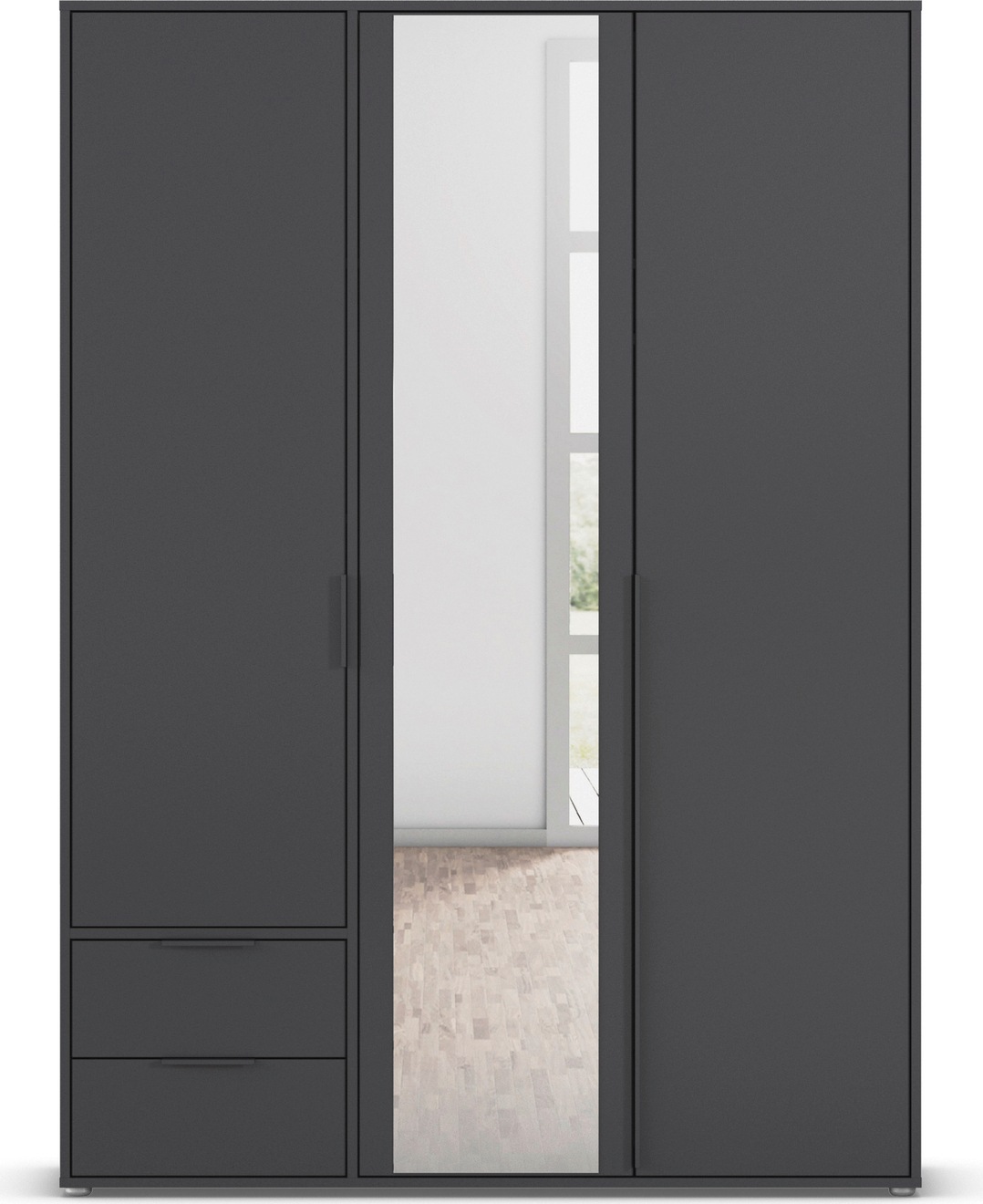 rauch Drehtürenschrank »Kleiderschrank Schrank Garderobe Wäscheschrank NAGATA mit Spiegel«, (in 3 verschiedenen Ausstattungen BASIC/CLASSIC/PREMIUM), und Schubladen sowie Stangengriffen TOPSELLER MADE IN GERMANY
