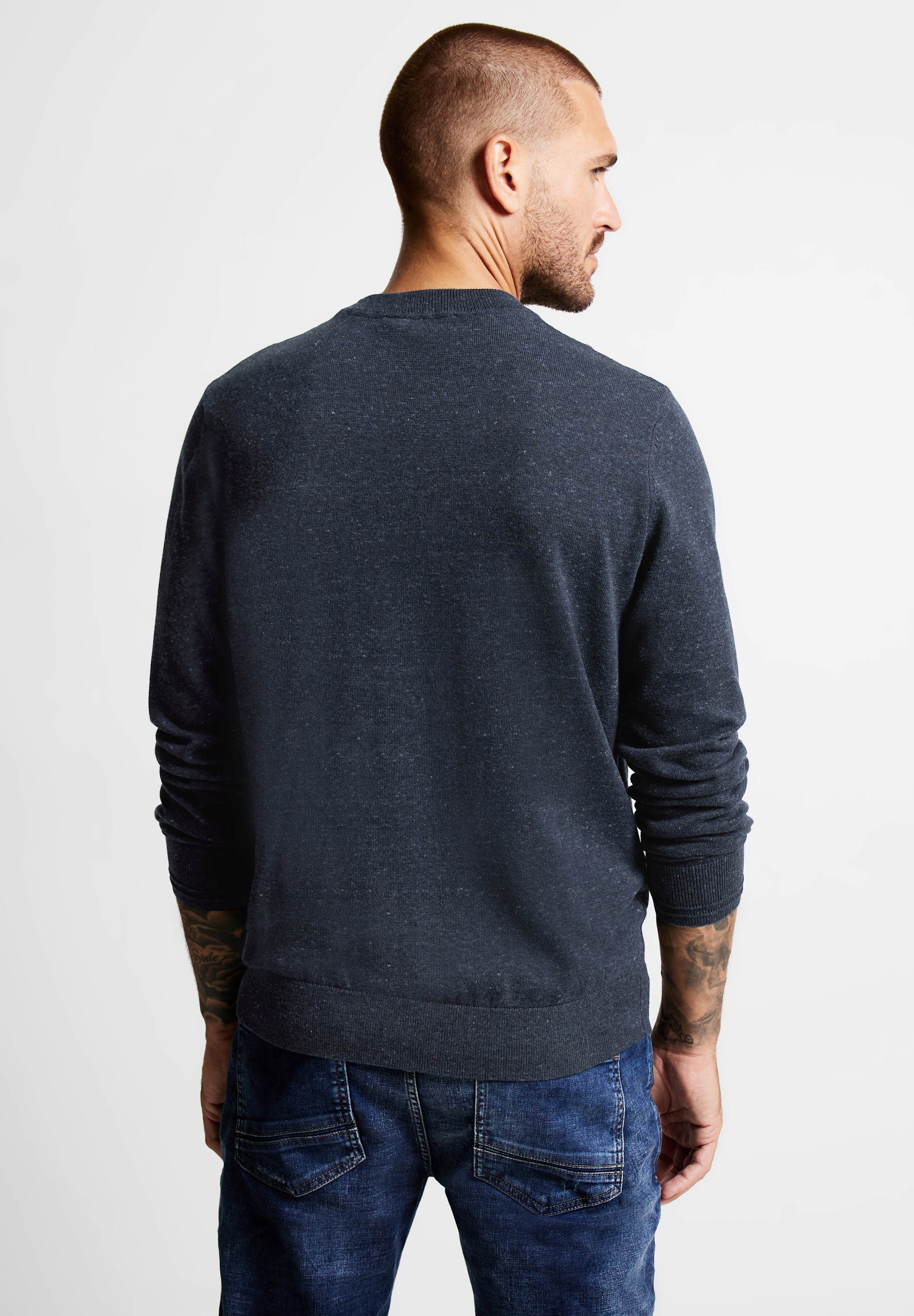 STREET ONE MEN Stehkragenpullover, mit Rippstrickdetails