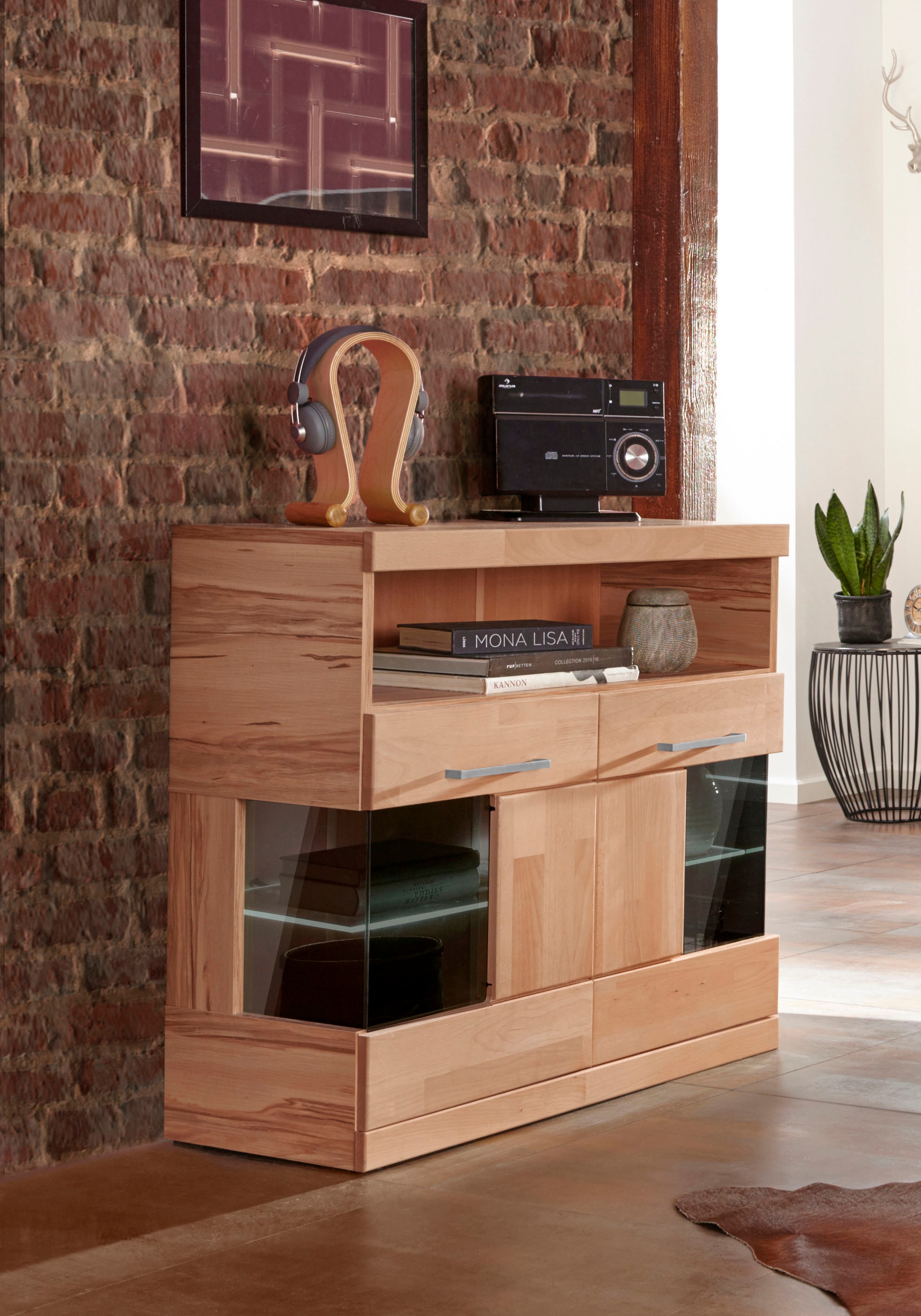 Home affaire Kommode "Ribe 85cm breit,35 cm tief, Fronten Massivholz,2 Türe günstig online kaufen