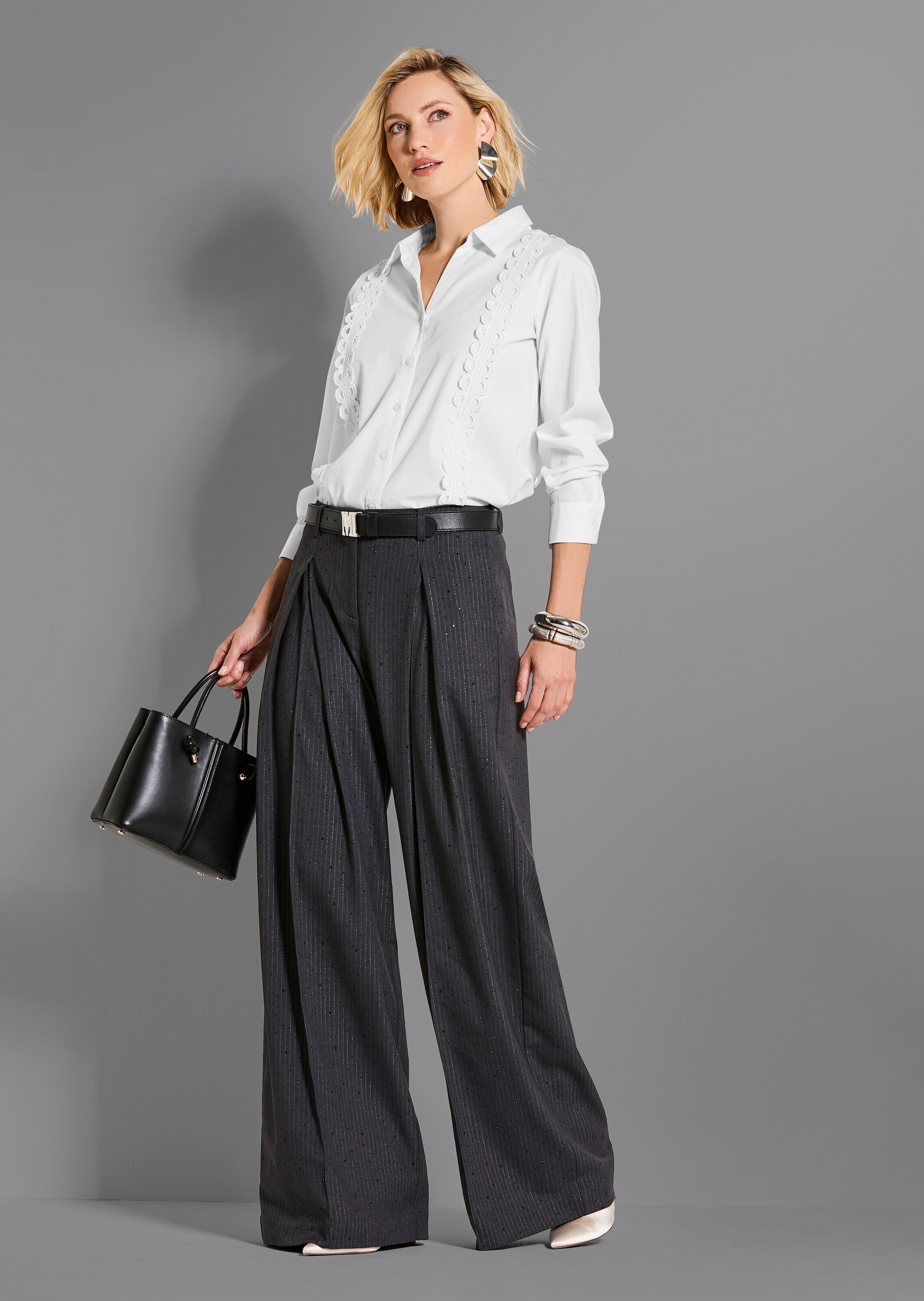 Madeleine Damen Hemdbluse Baumwolle mit Spitzendetails, Weiß, Gr. 38 3