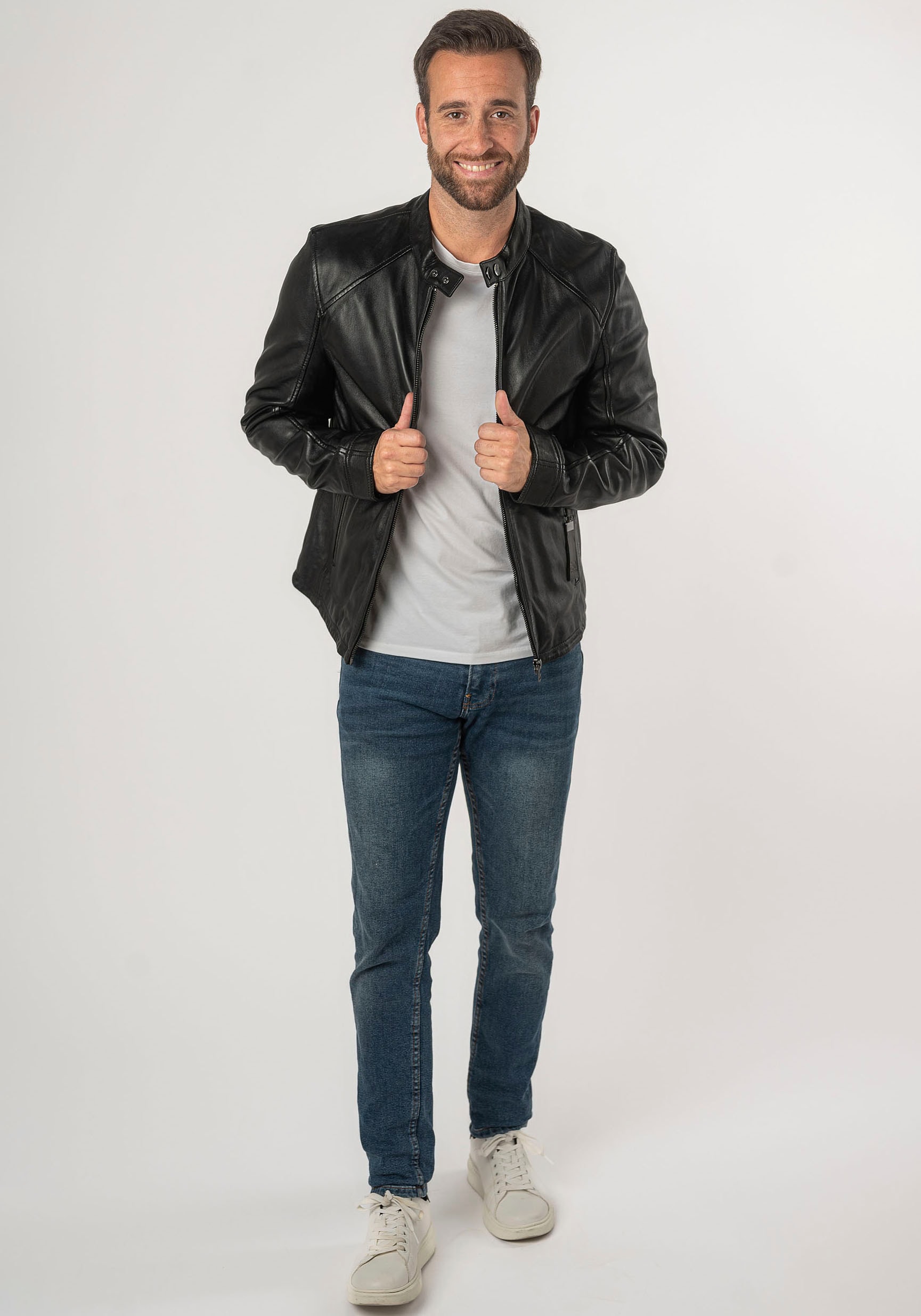 Mauritius Lederjacke »2Mtoji SF«, mit Reißverschluss, Zipperdetail, STehkragen Ziernähte