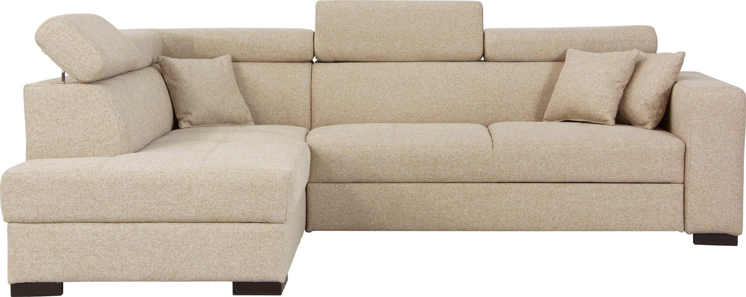 Home affaire Ecksofa "Tulio bequem, bewährte Wellenunterfederung, Breite 267cm, L-Form" wahlweise mit Bettfunktion und Bettkasten, incl. 3 Zierkissen