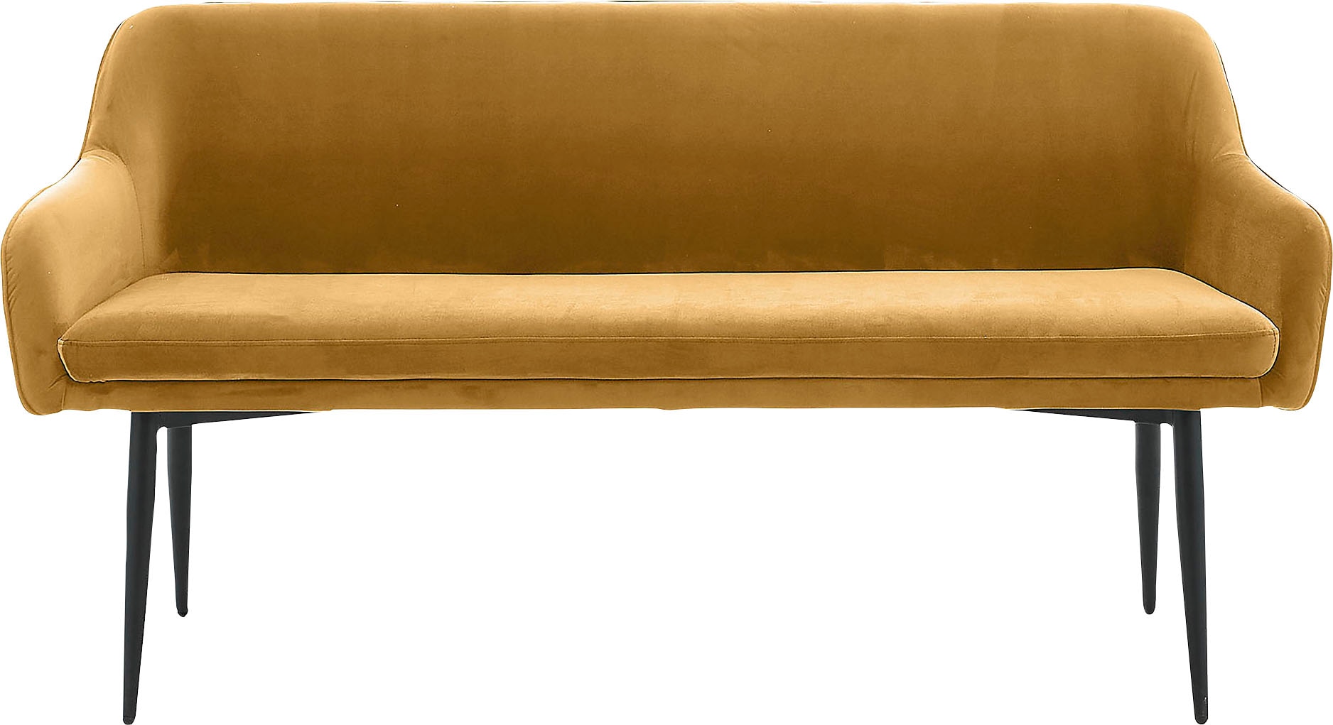 Sitzbank SALESFEVER "Komfortable Sitzbank", gelb (senfgelb, schwarz, schwarz), B:160cm H:85cm T:61cm, Metall, Polyester, Sitzbänke, Sitzbank, mit Armlehnen und Rückensteppung