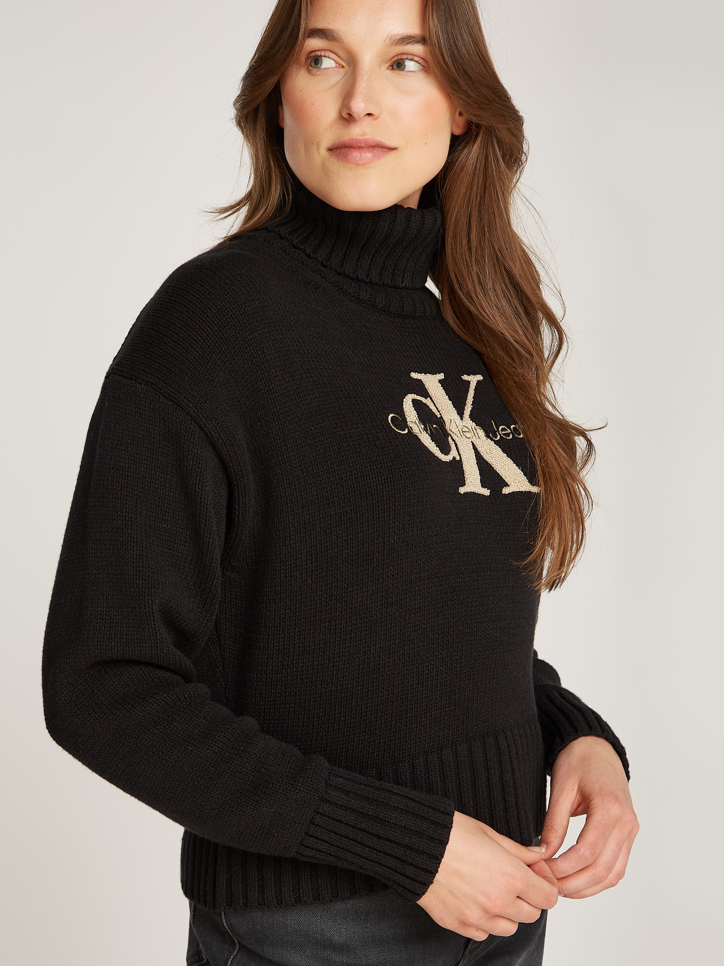 Calvin Klein Jeans Stehkragenpullover "CHENILLE MONOLOGO SWEATER", mit Logo günstig online kaufen