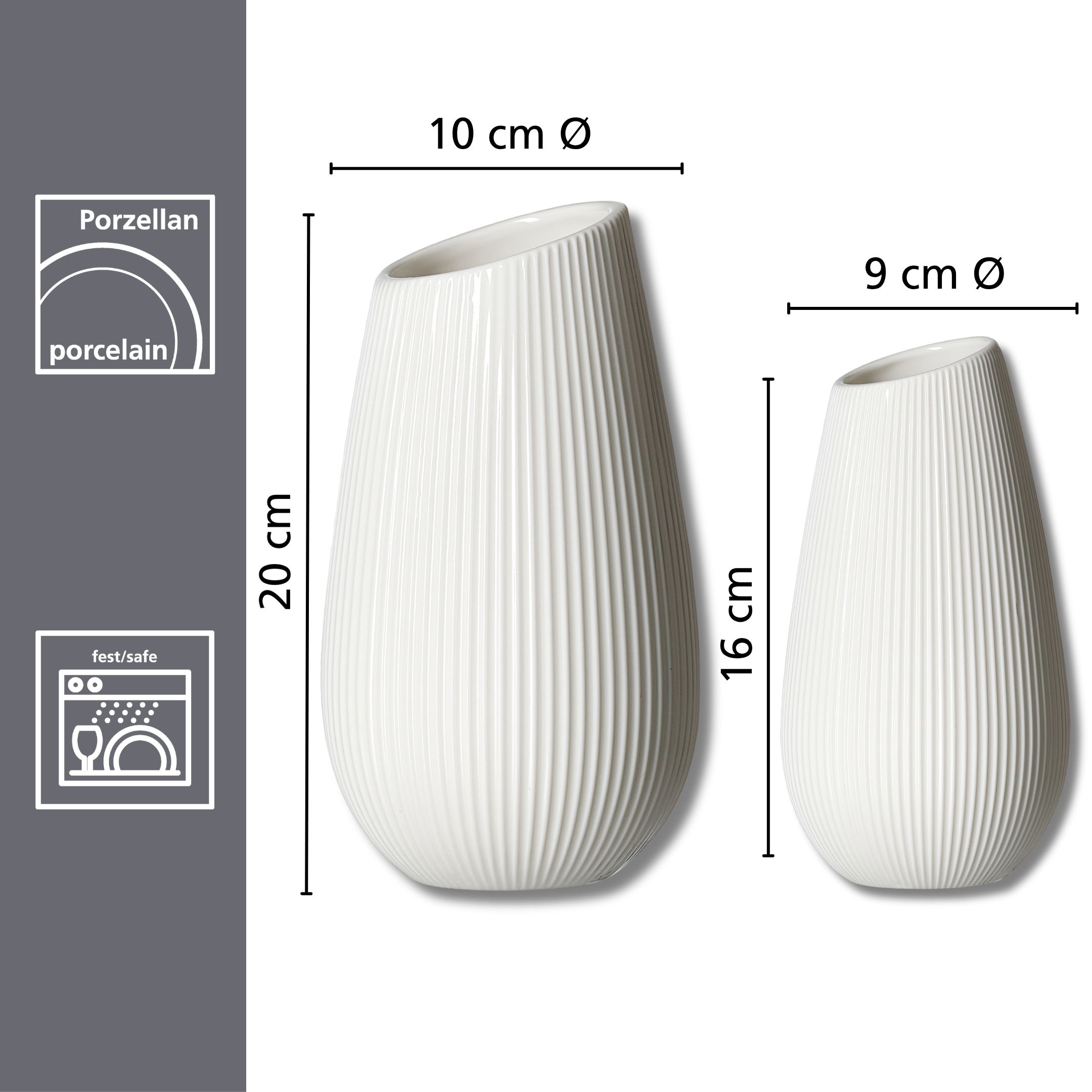 Ritzenhoff & Breker Tischvase »Vasen-Set Alma, 2-teilig, 16/20cm, weißes Porzellan« mit feiner Rillenstruktur, schräg geschnittene Öffnung, modern