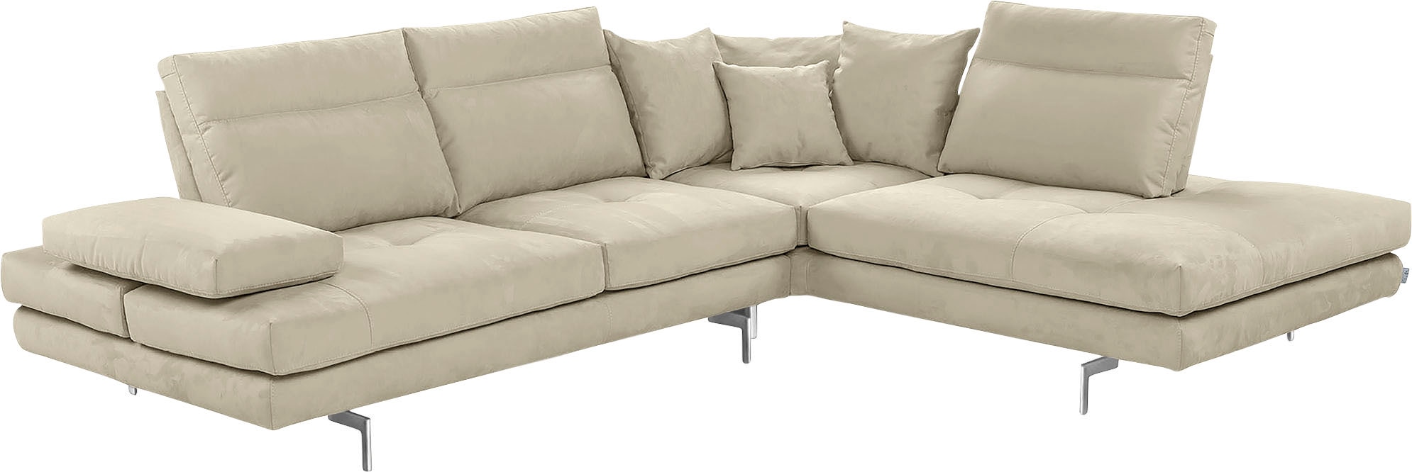 CALIA ITALIA Ecksofa "Toby Wing, B/T: 288/232 cm, Designsofa mit hohem Sitzkomfort, L-Form" Sitztiefenverstell.,wahlw. mit Kissen-Set, Füße chrom glänzend