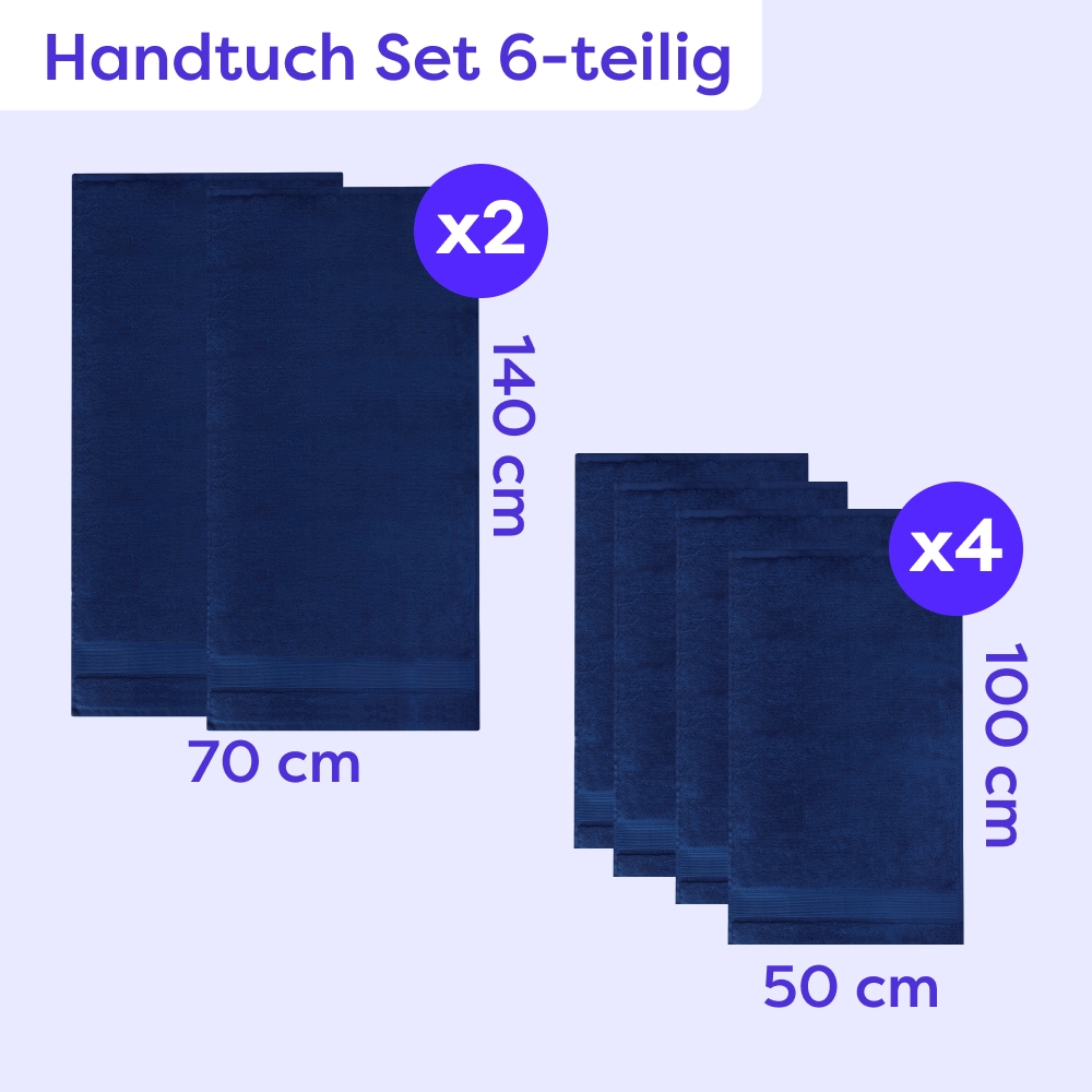 Wolkenfeld Handtuch Set »Premium Low-Twist Baumwolle 550 g/m² – 6-teiliges Bade-Set« 6 tlg. Frottier 2 Duschtücher 70×140 cm & 4 Handtücher 50×100 cm