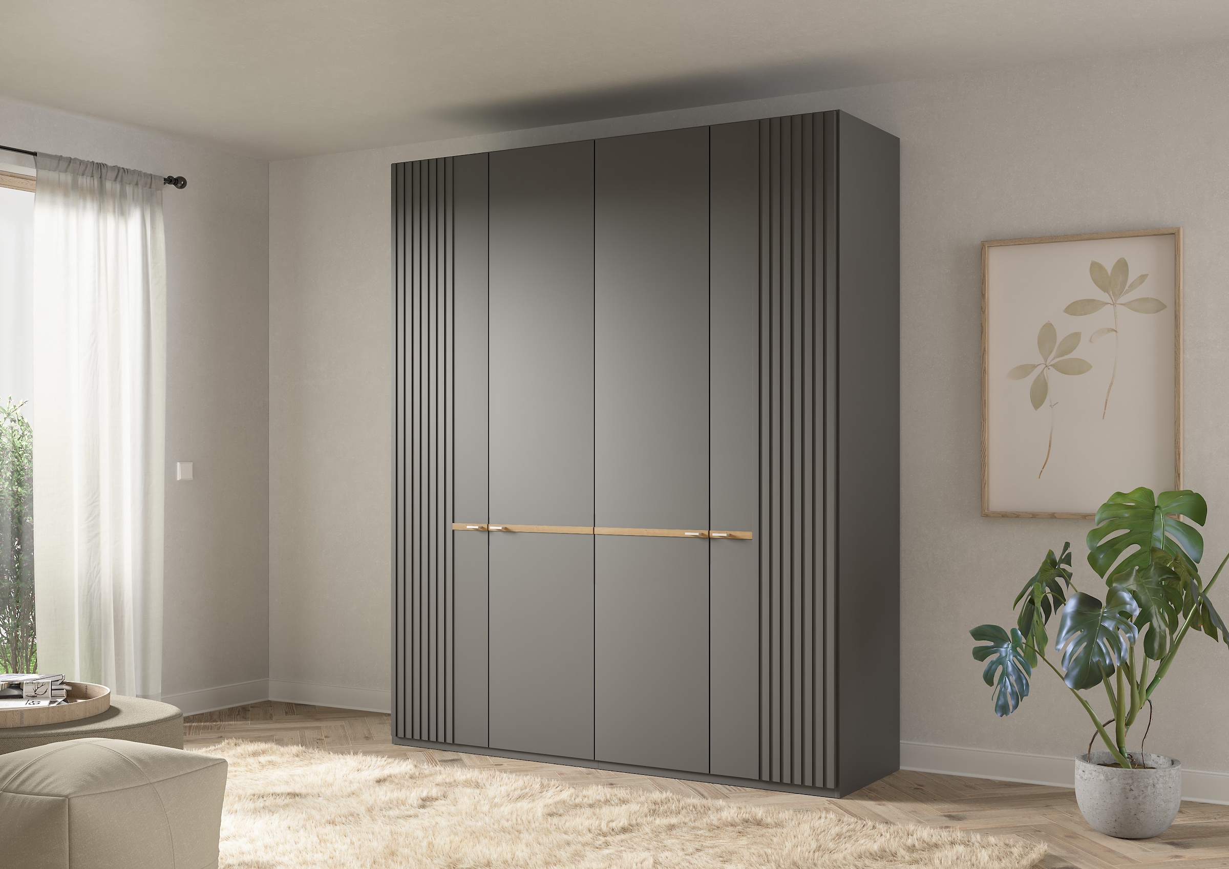 Musterring Drehtürenschrank »Isabelle«, Lamellen in Korpusfarbe, Griffe in silber, versch. Größen und Farben
