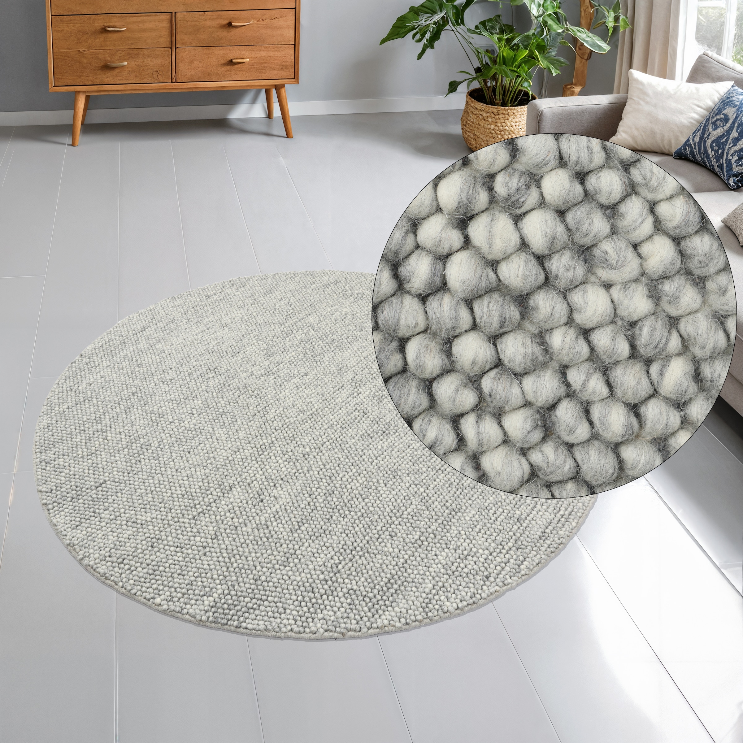 my home Wollteppich "Wolly" rund 14 mm Höhe Wolle, handgewebt, Handweb Tepp günstig online kaufen