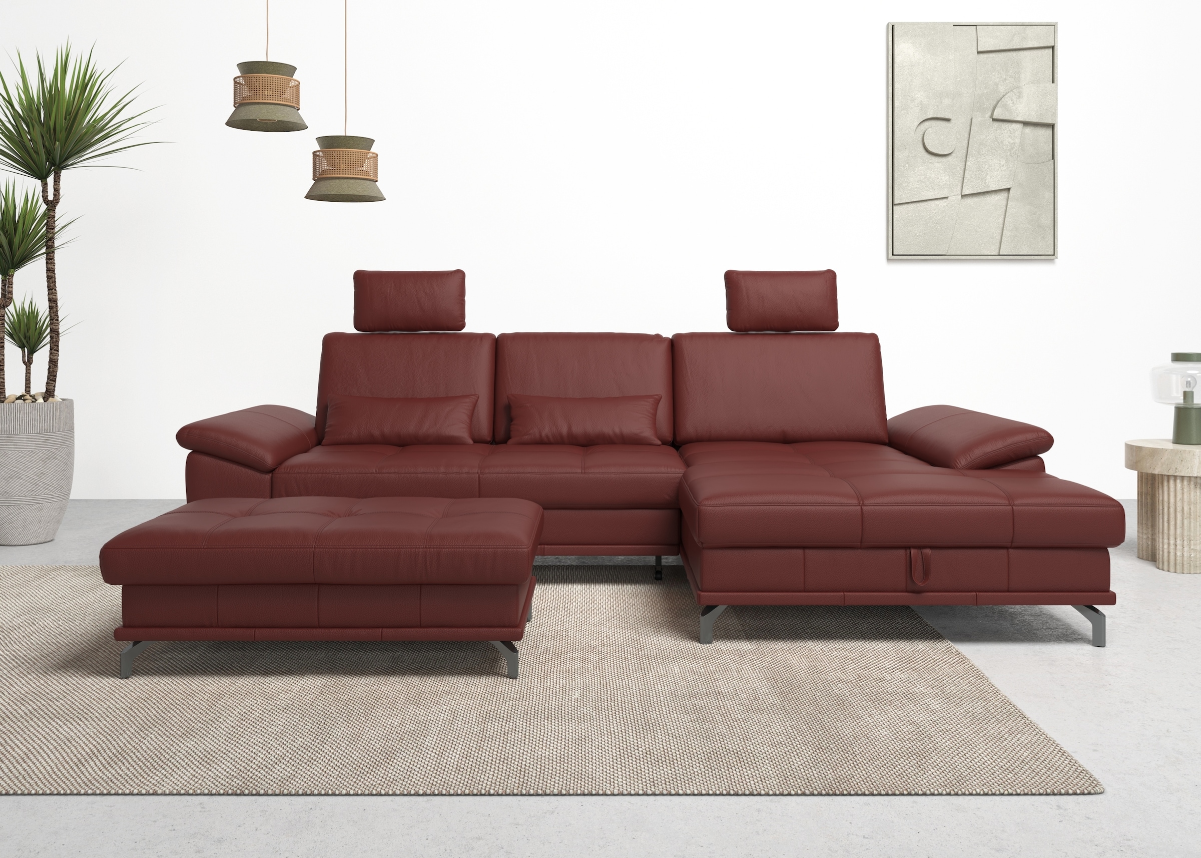 OTTO home Ecksofa "Costello L-Form, B: 301cm, Sitztiefen & Armteilverstellung, Federkern" 3 Nierenkissen, mit Schlaffunktion & Bettkasten