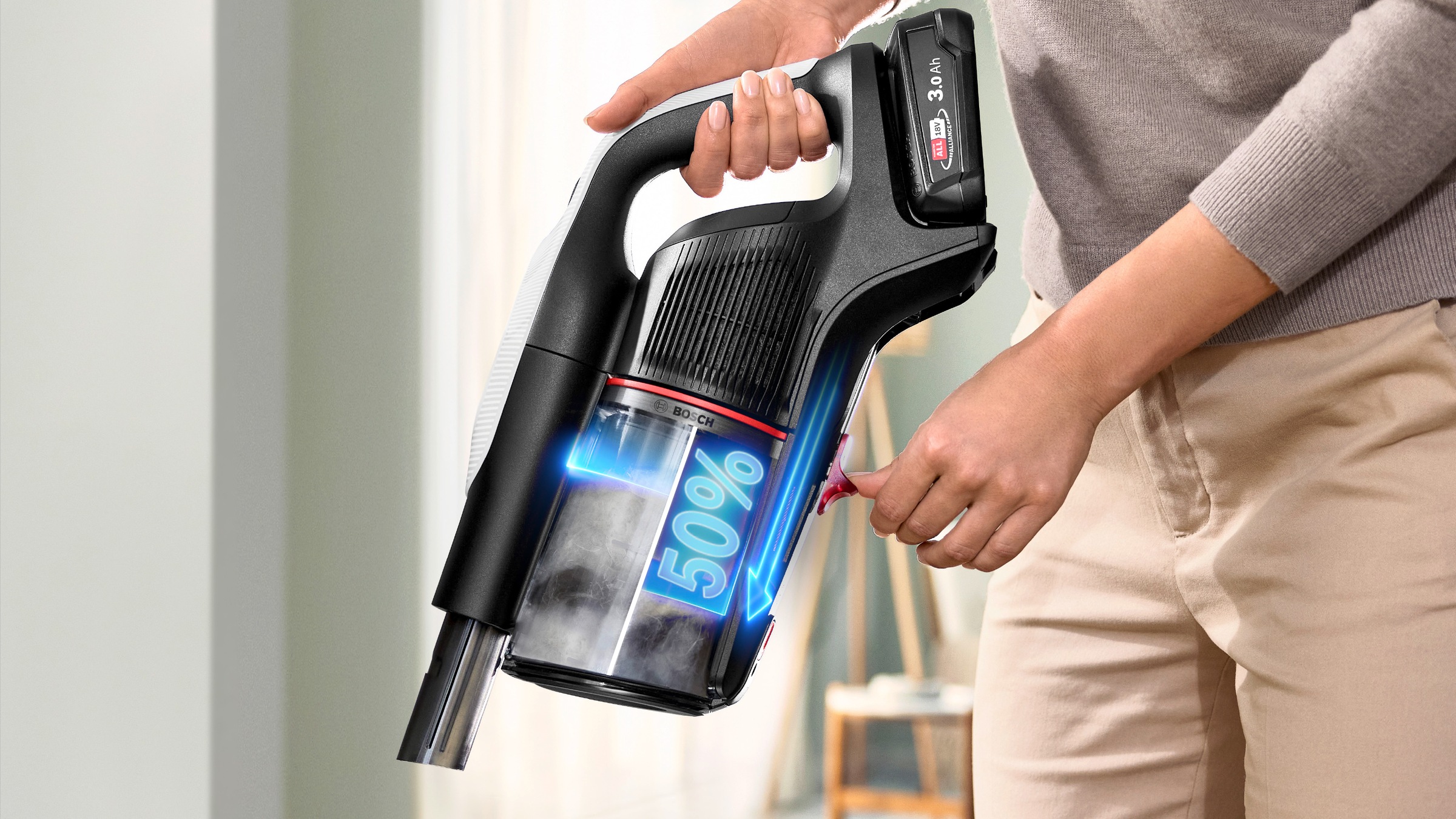 BOSCH Akku-Stielstaubsauger »Unlimited 9 BKS931BA, MicroClean™ Technology, LED-Licht,«, HEPA-Filtersystem, 10 Jahre Motorgarantie, Staubkomprimierung, weiß