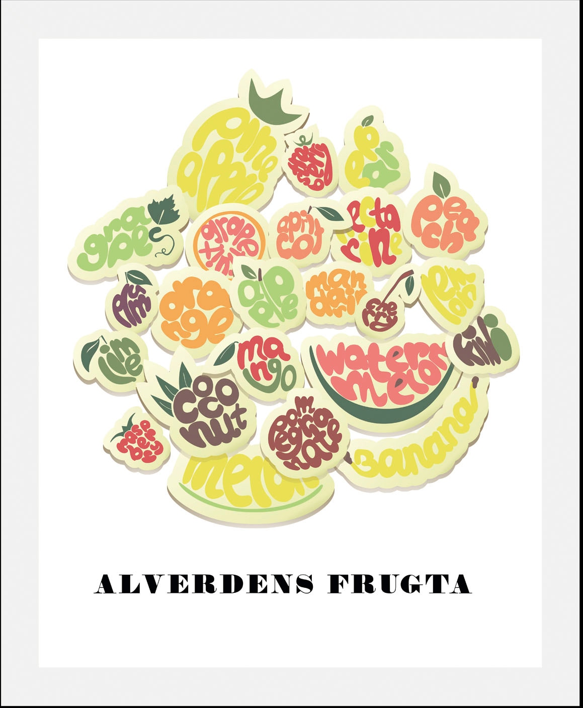queence Bild »Estrupi«, Obst-Obst Bilder-Essen-Lebensmittel-Kunst-Schriftzug, (1 St.), HD Premium Poster-Druck inkl. Holzrahmen