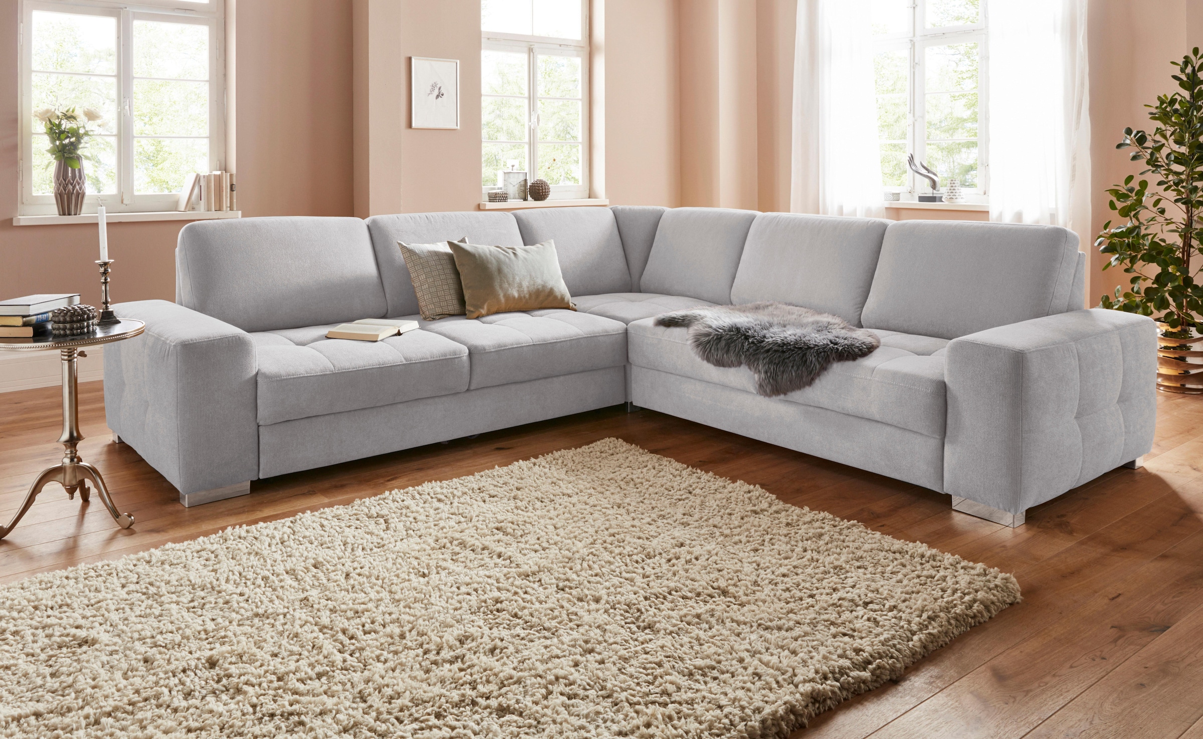 sit&more Ecksofa »Santorini L-Form«, mit Federkern und Sitztiefenverstellung, wahlweise mit Bettfunktion