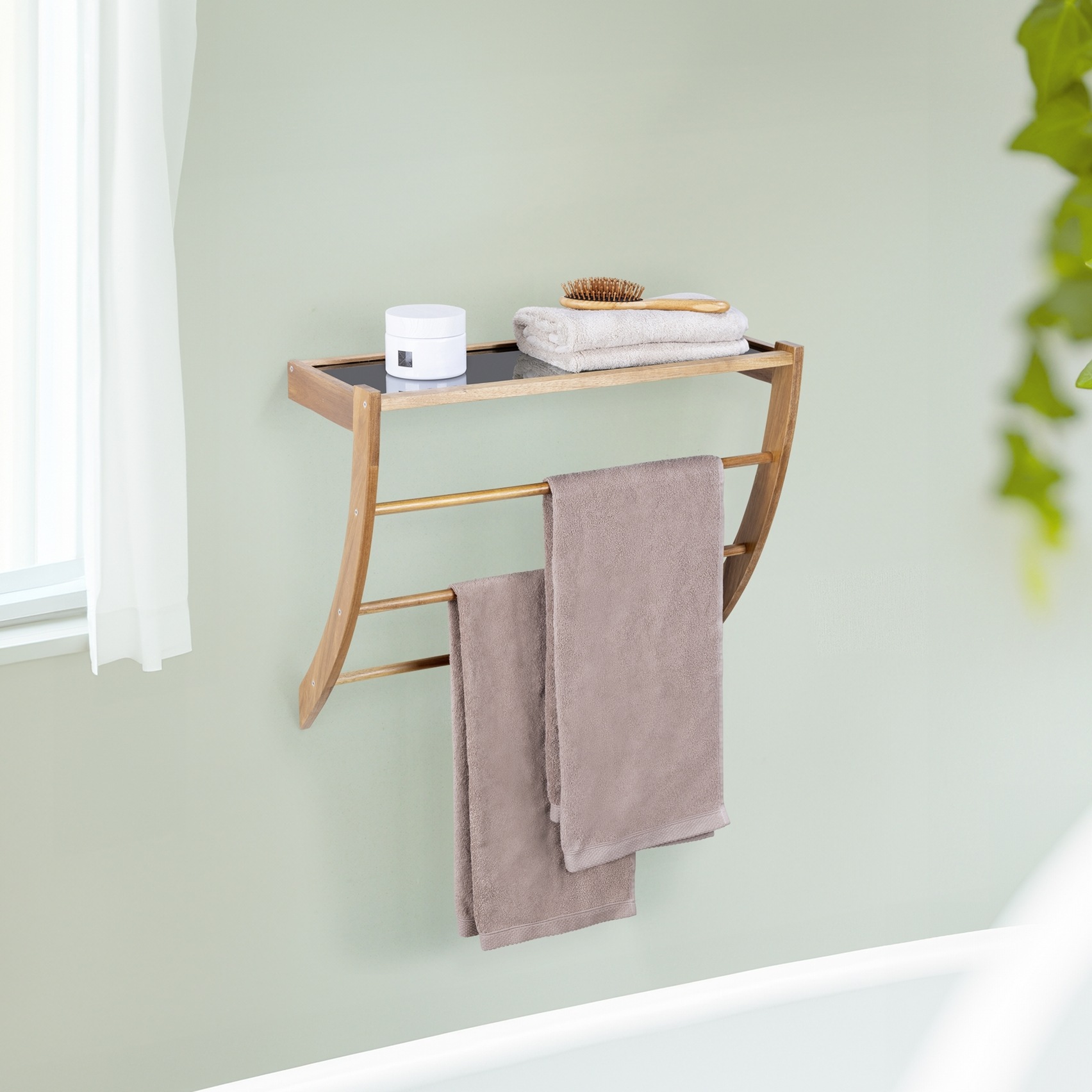 WENKO Wandregal "Fondi" Badregal mit Ablage aus Glas und 3 Handtuchstangen, günstig online kaufen