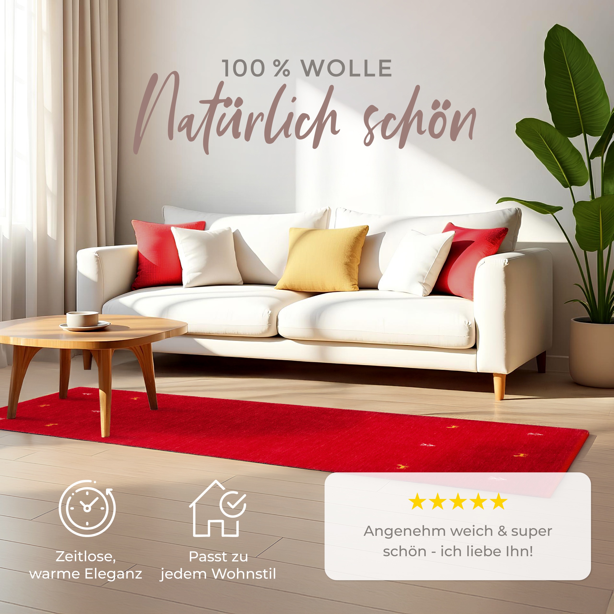 Thumbnail - carpetfine Wollteppich "Gabbeh Uni, auch als Läufer und Rund erhältlich" rechteckig 15 mm Höhe reine Wolle, handgewebt, ...