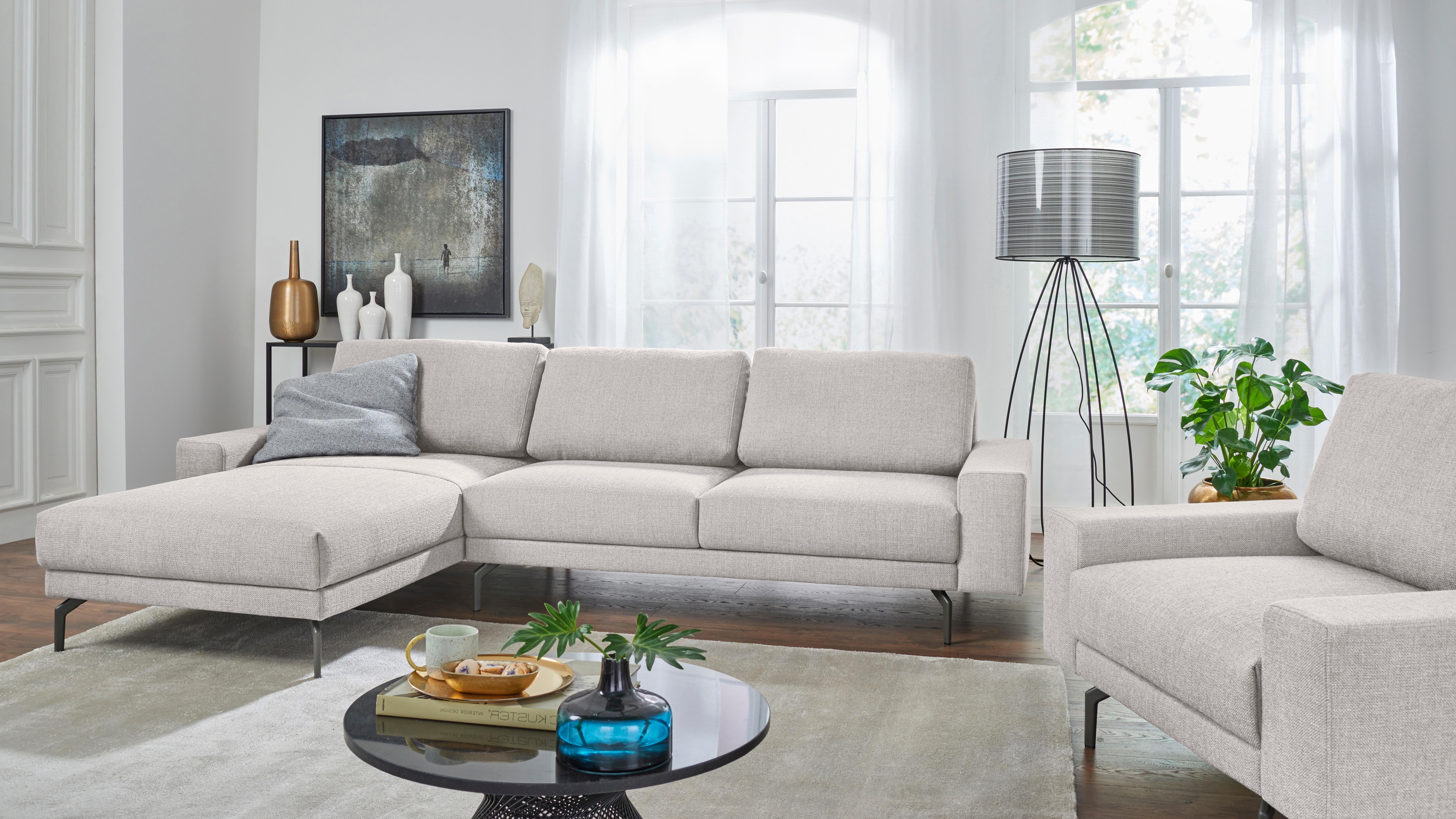 hülsta sofa Ecksofa hs.450, Armlehne breit niedrig, Breite 294 cm, Alugussfuß Umbragrau, wahlweise in Stoff oder Leder