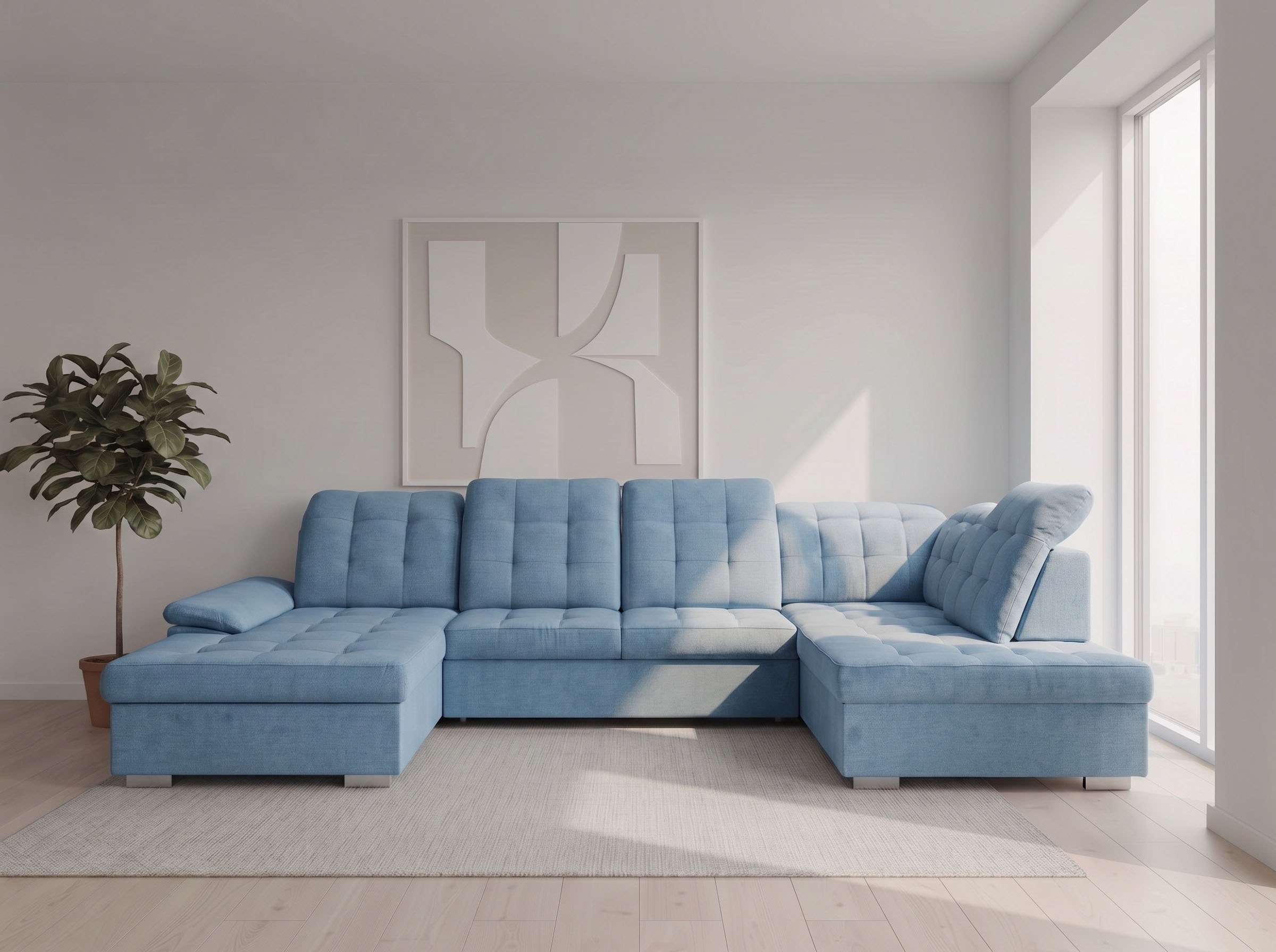 WERK2 Wohnlandschaft "Kordula-New 332 x 217 cm Multifunktion Couch modern und bequem" Struktur weich, U-Form, XXL, Sitztiefenverstellung, Schlaffunktion