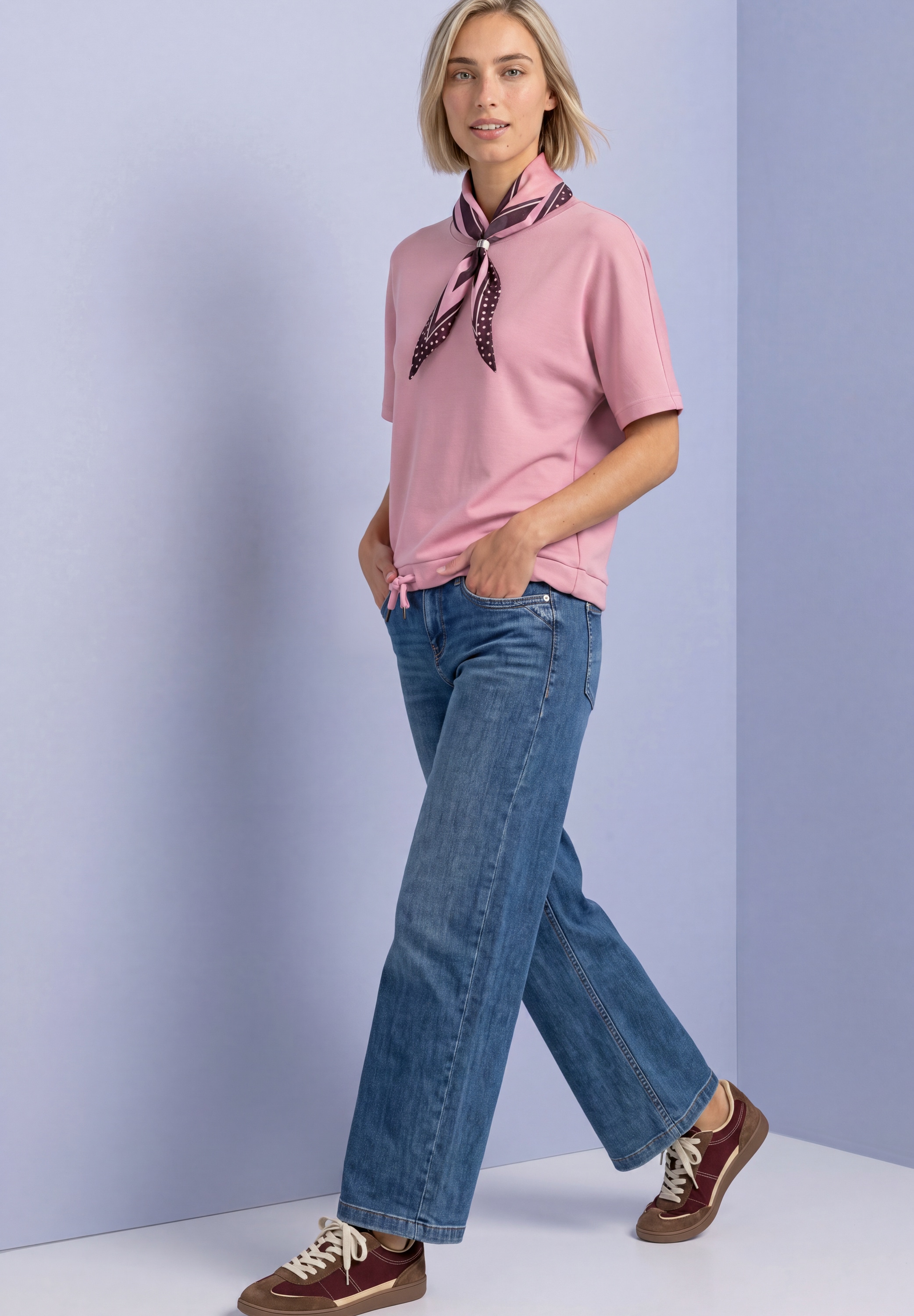STREET ONE T-Shirt mit Tunnelzug am Saum, im Silk-Look