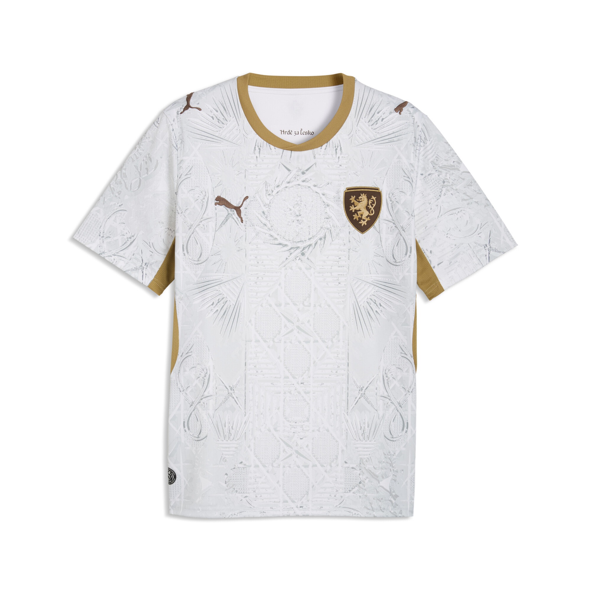 Trainingsshirt PUMA "Tschechien 2026 Auswärtstrikot Herren", Damen, Gr. 3XL, weiß matte gold beige, Obermaterial: 100% Polyester; Rippe: 100% Polyester; Einsatz: 100% Polyester, regular fit, Rundhals, Shirts