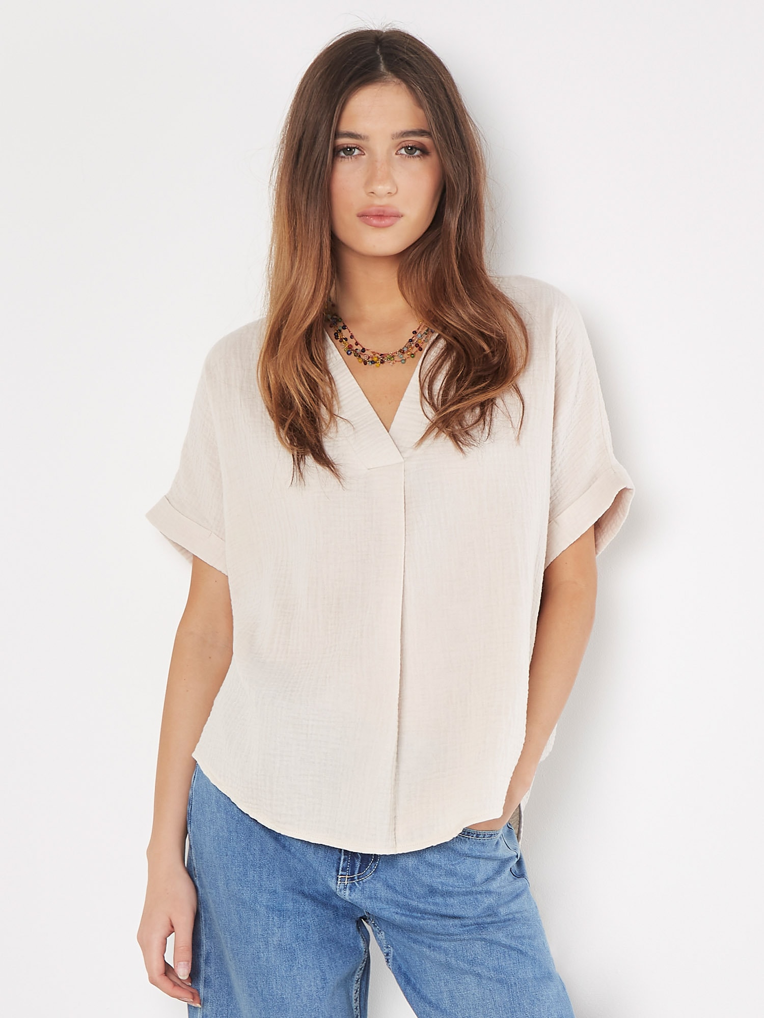 Apricot Klassische Bluse "Top aus Baumwolle" 1 in fließender Ware